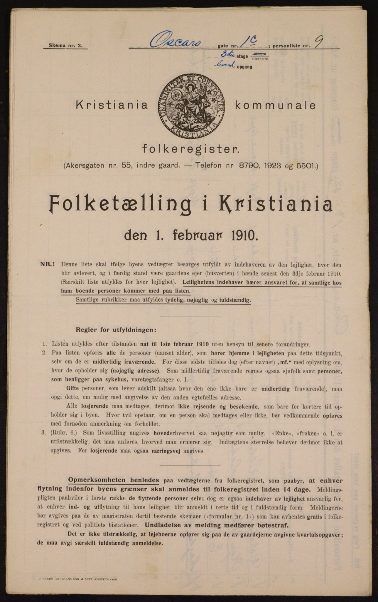 OBA, Municipal Census 1910 for Kristiania, 1910, p. 73287