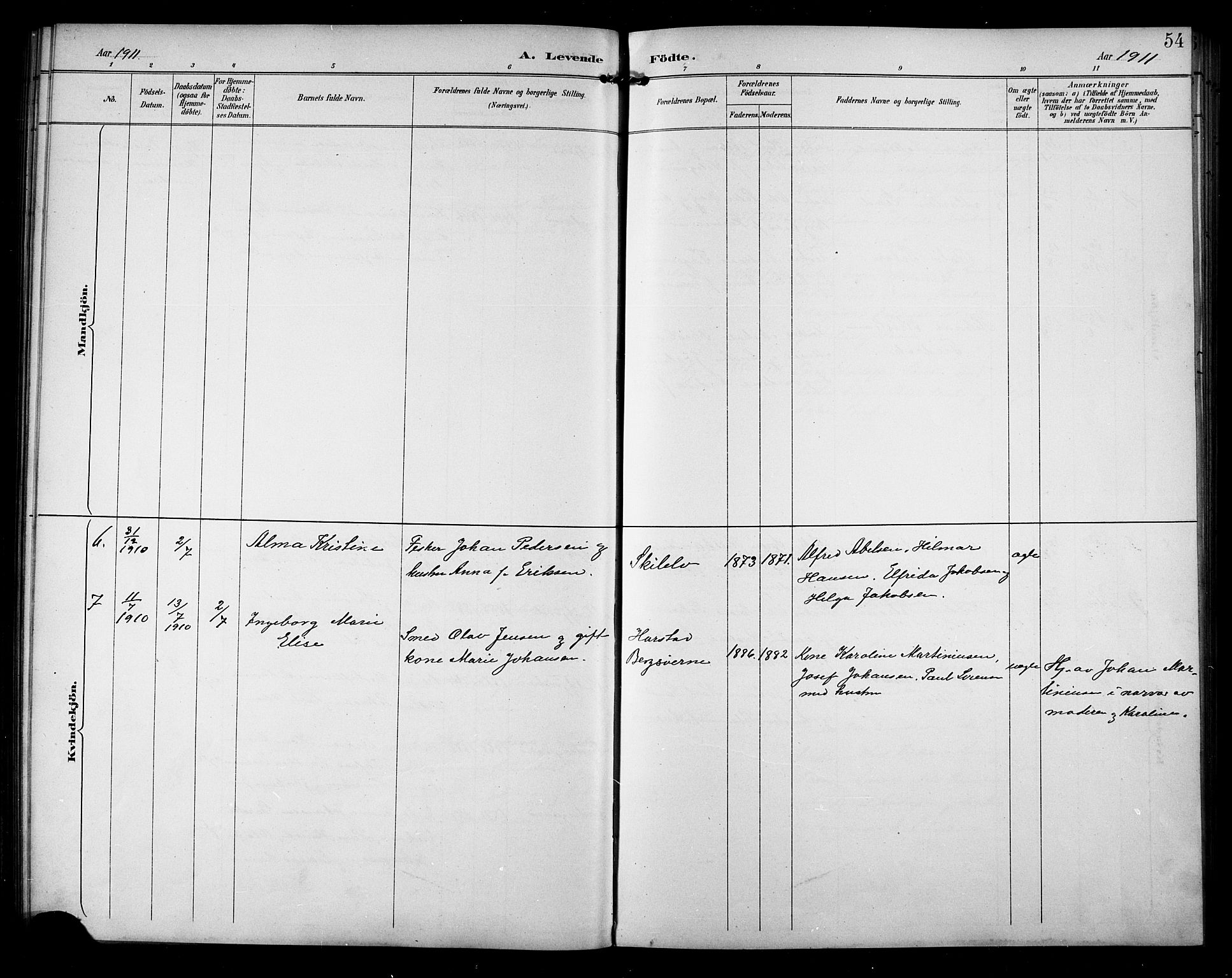 Berg sokneprestkontor, AV/SATØ-S-1318/G/Ga/Gab/L0005klokker: Parish register (copy) no. 5, 1898-1911, p. 54