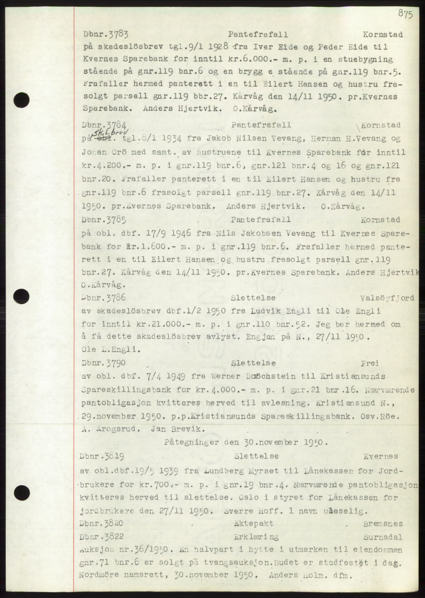 Nordmøre sorenskriveri, SAT/A-4132/1/2/2Ca: Mortgage book no. C82b, 1946-1951, Diary no: : 3783/1950
