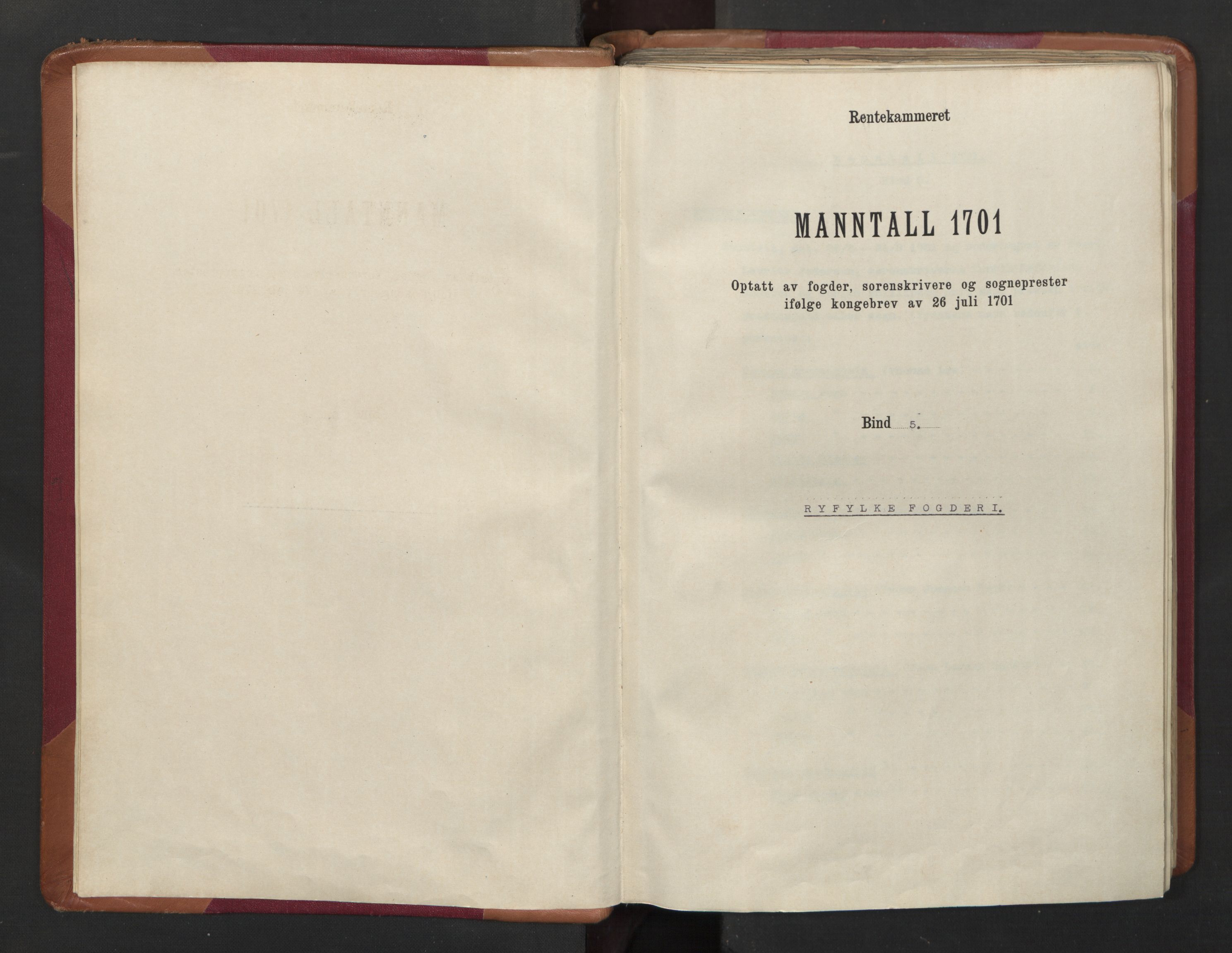 RA, Census (manntall) 1701, no. 5: Ryfylke fogderi, 1701