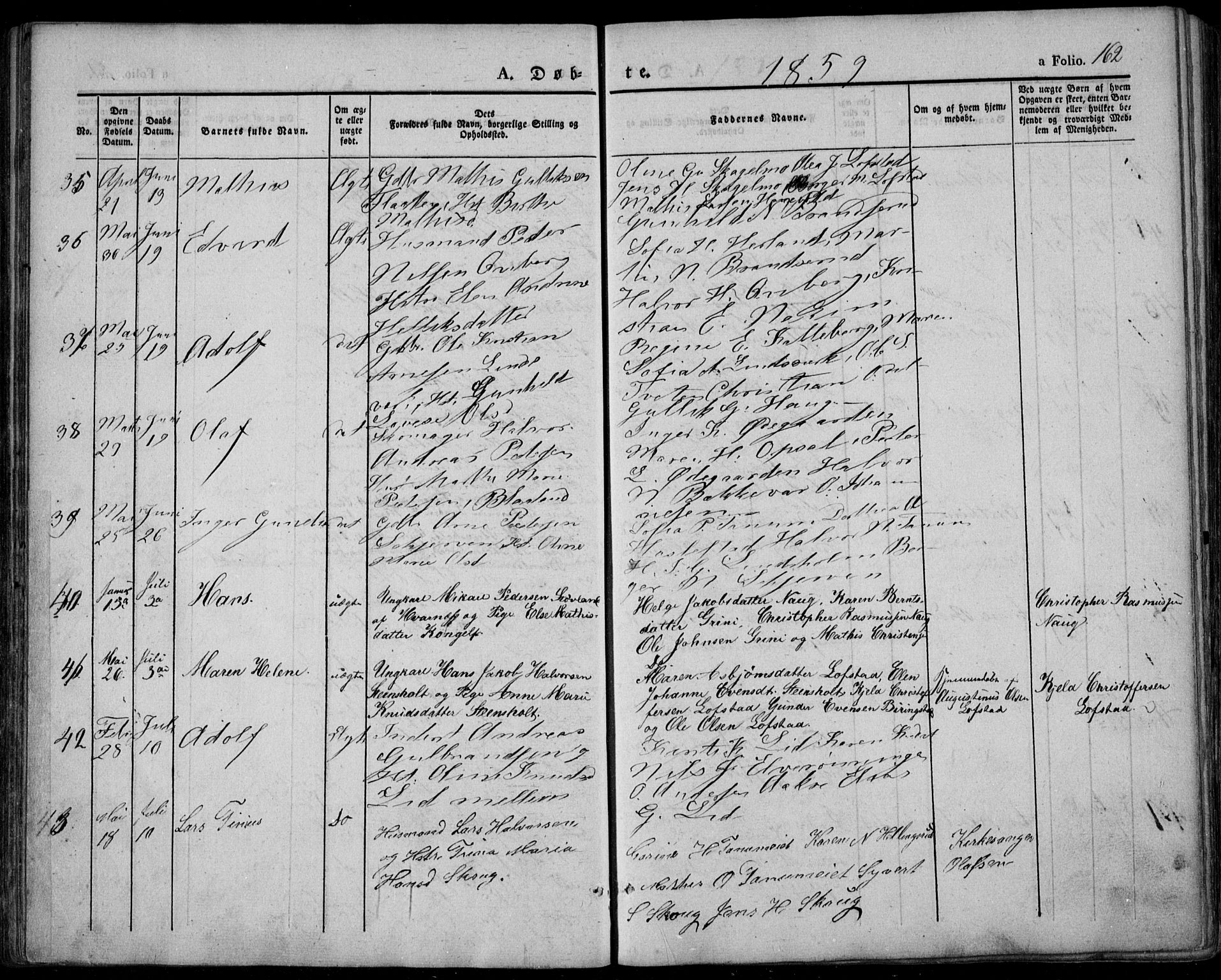 Lardal kirkebøker, AV/SAKO-A-350/F/Fa/L0006: Parish register (official) no. I 6, 1835-1860, p. 162