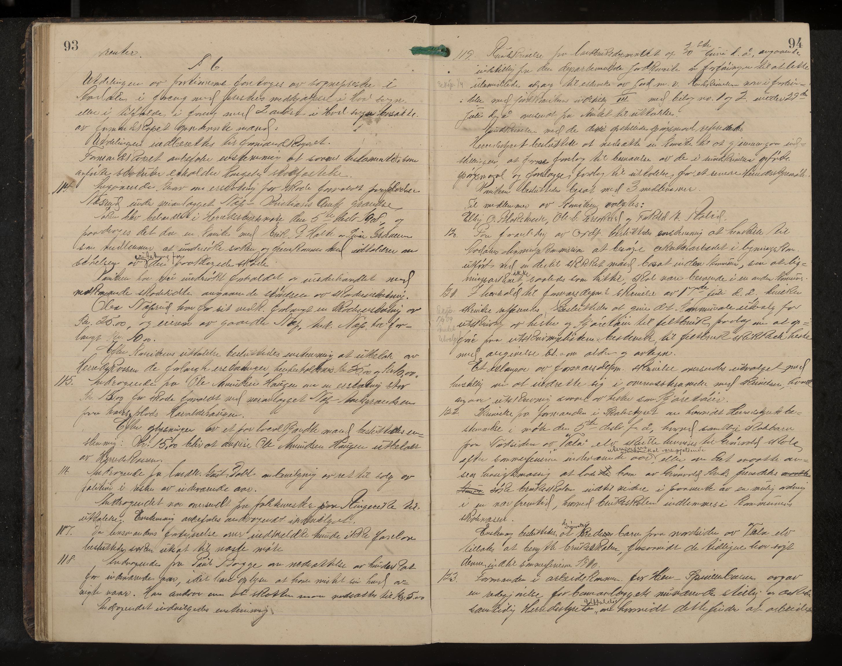 Ådal formannskap og sentraladministrasjon, IKAK/0614021/A/Aa/L0003: Møtebok, 1907-1914, p. 93-94