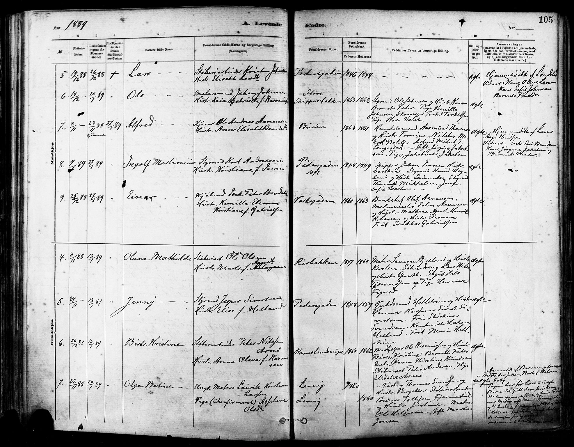 St. Johannes sokneprestkontor, AV/SAST-A-101814/001/30/30BA/L0001: Parish register (official) no. A 1, 1885-1891, p. 105