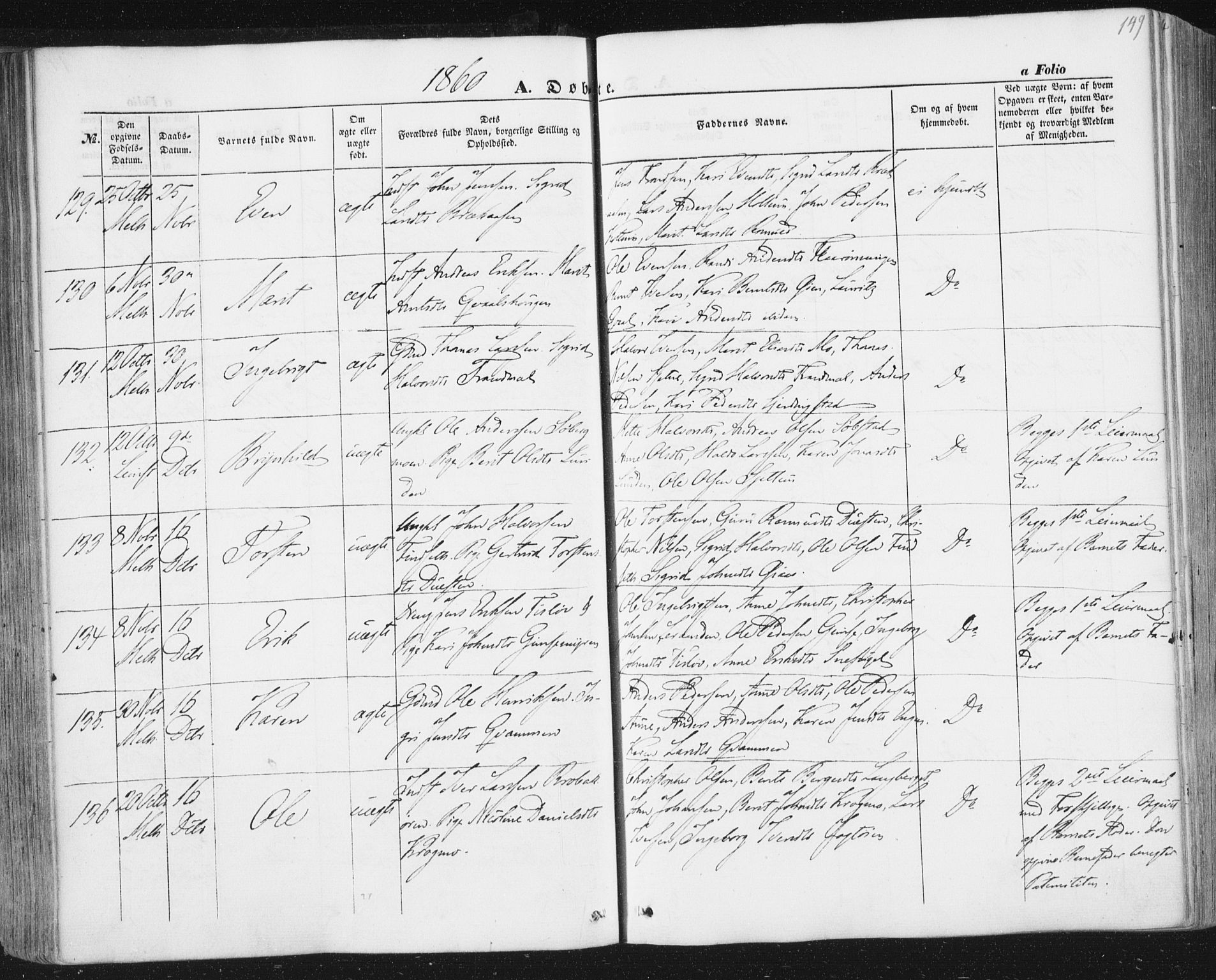 Ministerialprotokoller, klokkerbøker og fødselsregistre - Sør-Trøndelag, AV/SAT-A-1456/691/L1076: Parish register (official) no. 691A08, 1852-1861, p. 149