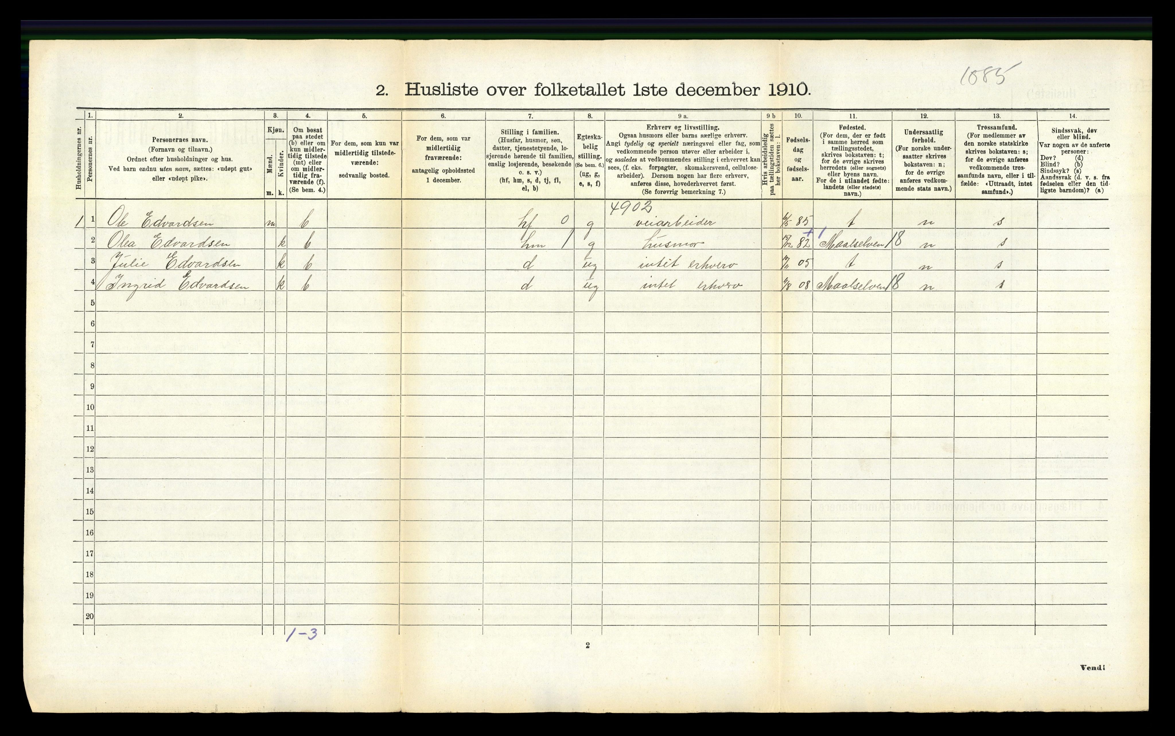 RA, 1910 census for Ankenes, 1910, p. 130