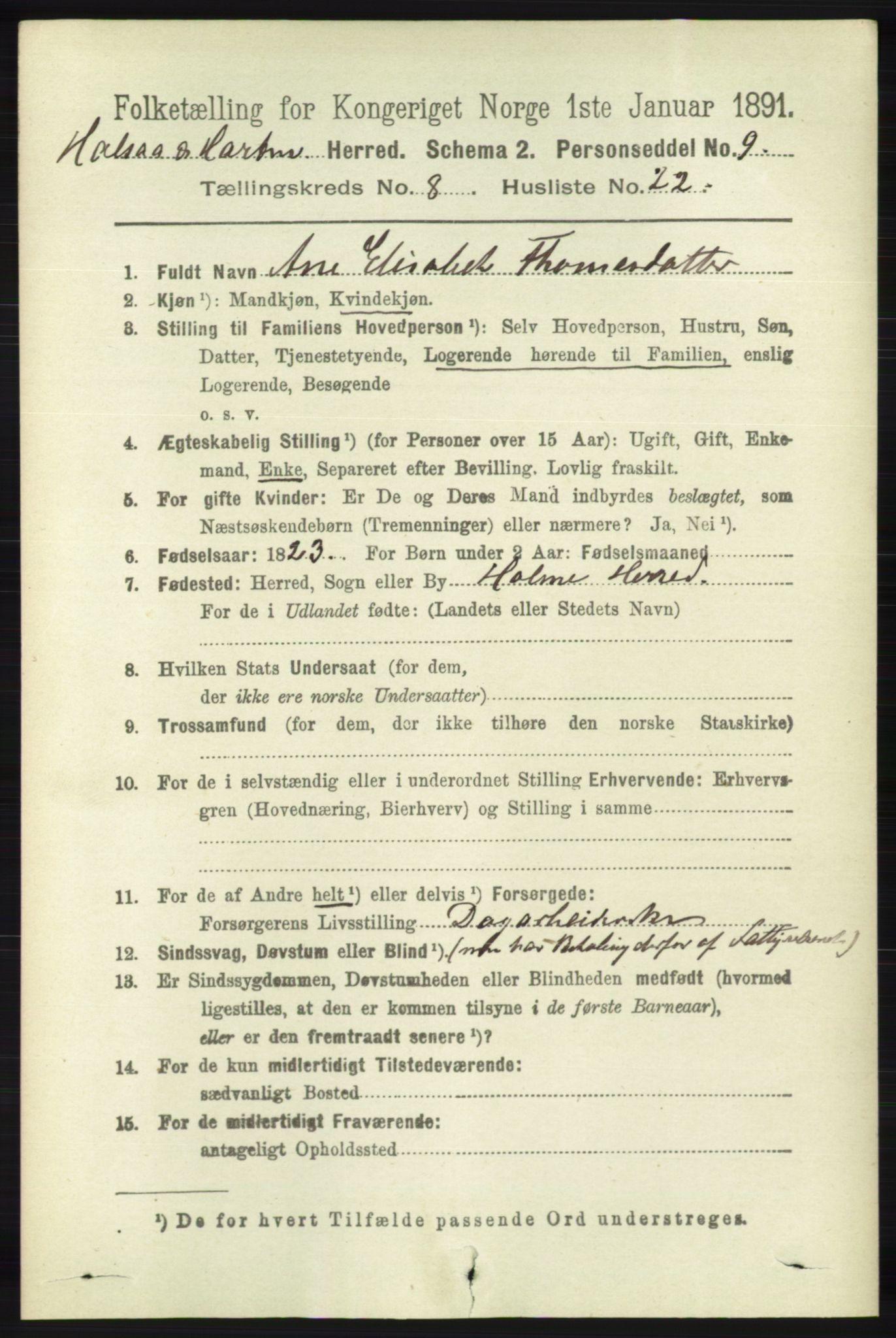 RA, 1891 census for 1019 Halse og Harkmark, 1891, p. 3368
