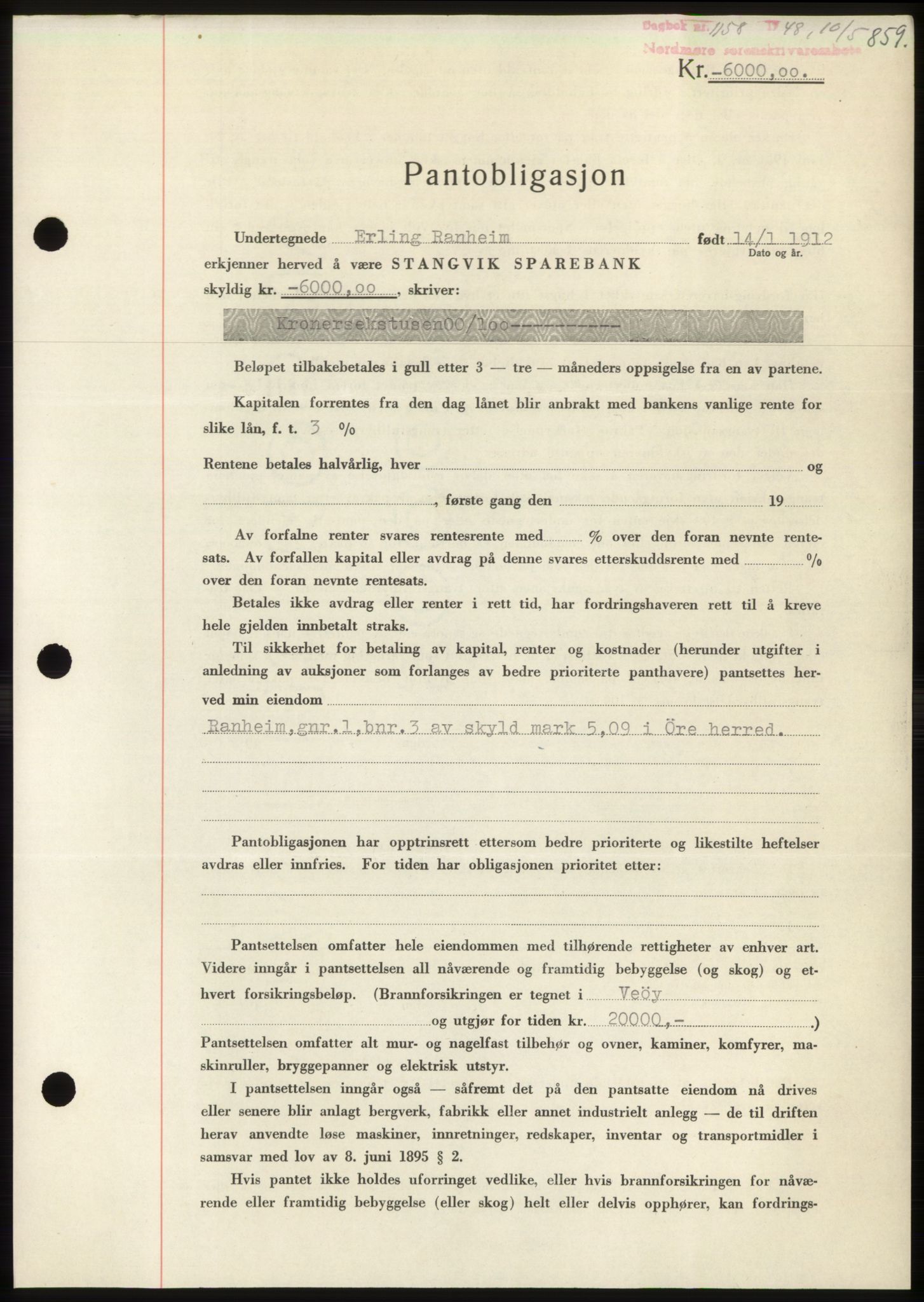 Nordmøre sorenskriveri, AV/SAT-A-4132/1/2/2Ca: Mortgage book no. B98, 1948-1948, Diary no: : 1158/1948