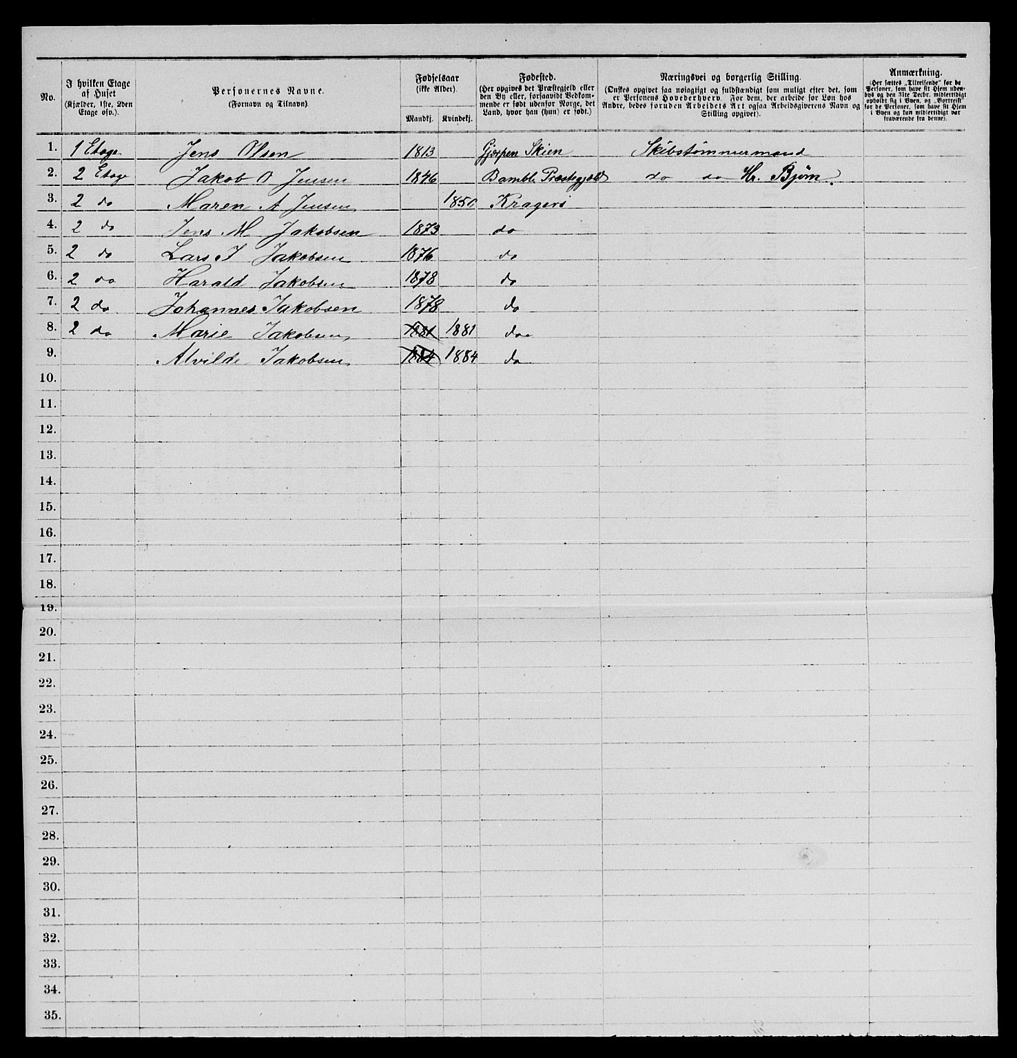 SAKO, 1885 census for 0801 Kragerø, 1885, p. 381