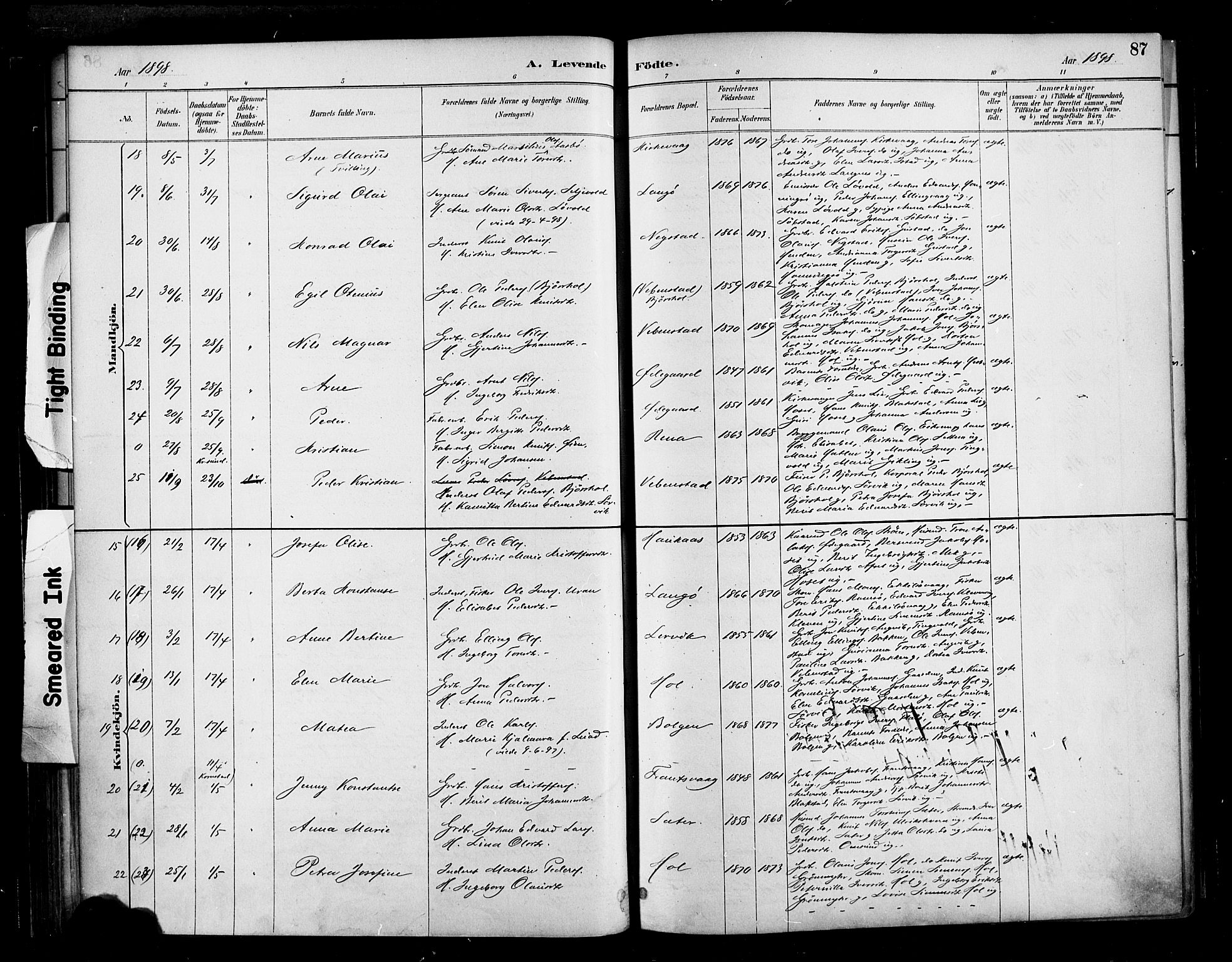 Ministerialprotokoller, klokkerbøker og fødselsregistre - Møre og Romsdal, AV/SAT-A-1454/569/L0819: Parish register (official) no. 569A05, 1885-1899, p. 87