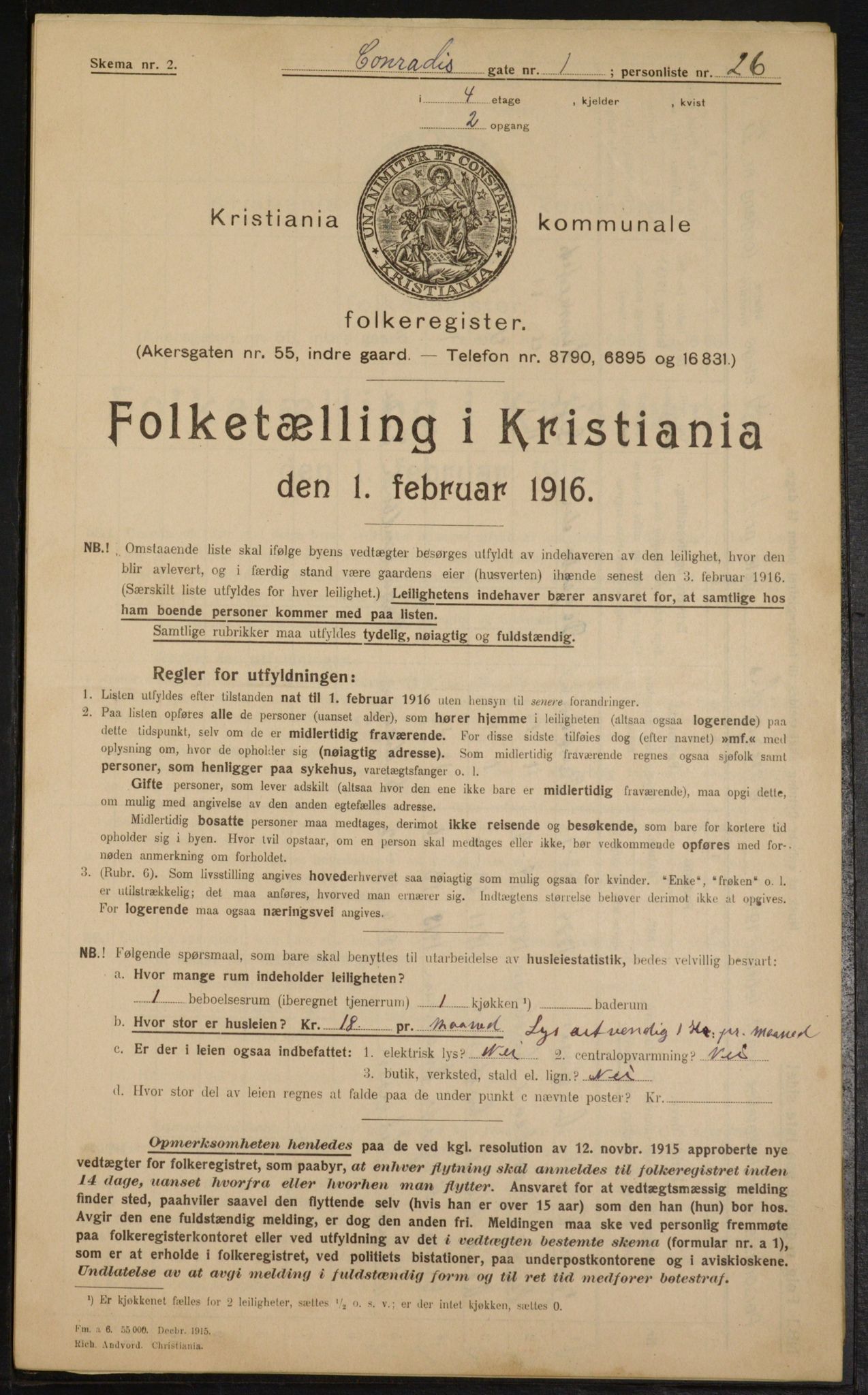 OBA, Municipal Census 1916 for Kristiania, 1916, p. 13355