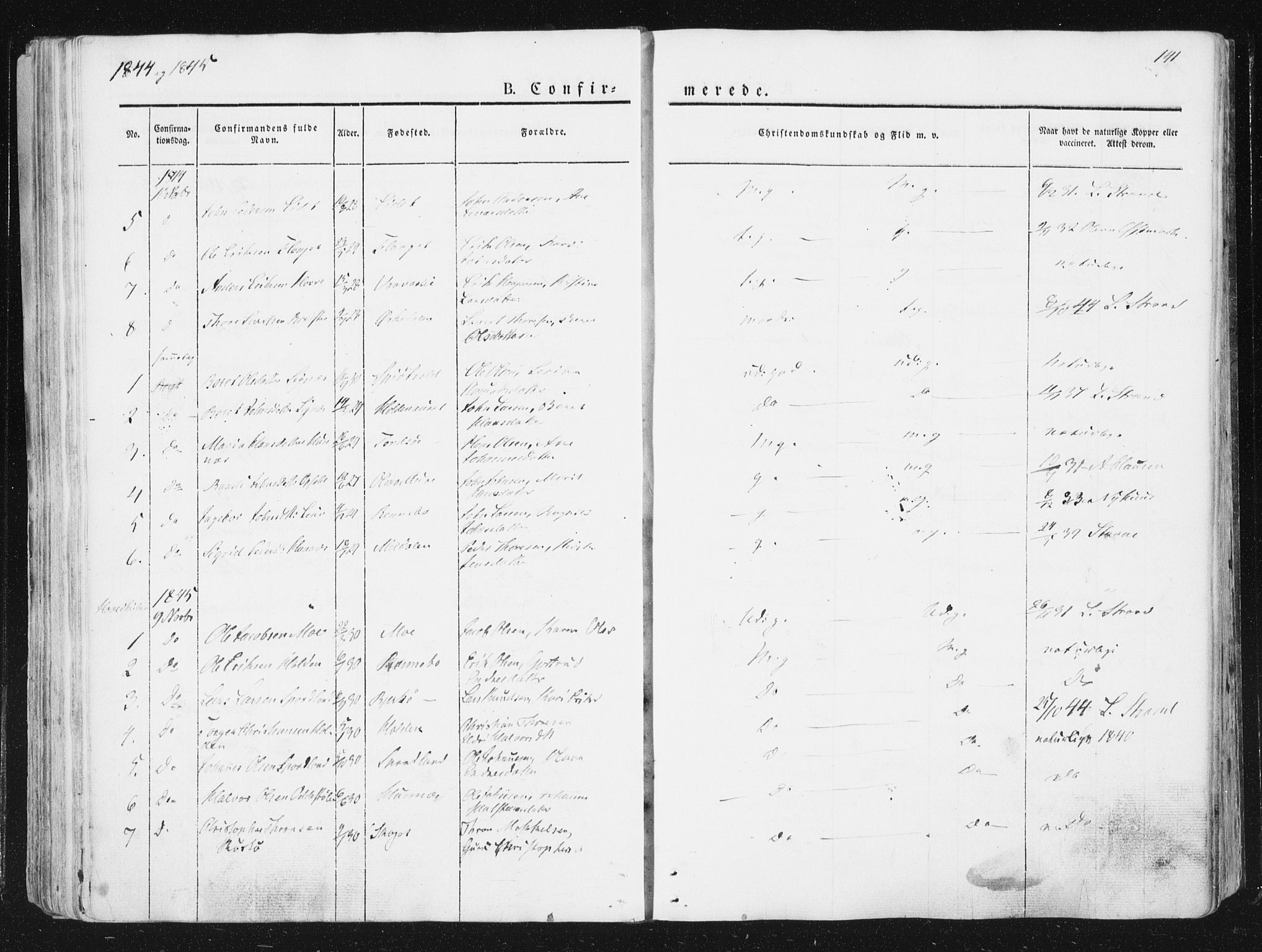 Ministerialprotokoller, klokkerbøker og fødselsregistre - Sør-Trøndelag, SAT/A-1456/630/L0493: Parish register (official) no. 630A06, 1841-1851, p. 141