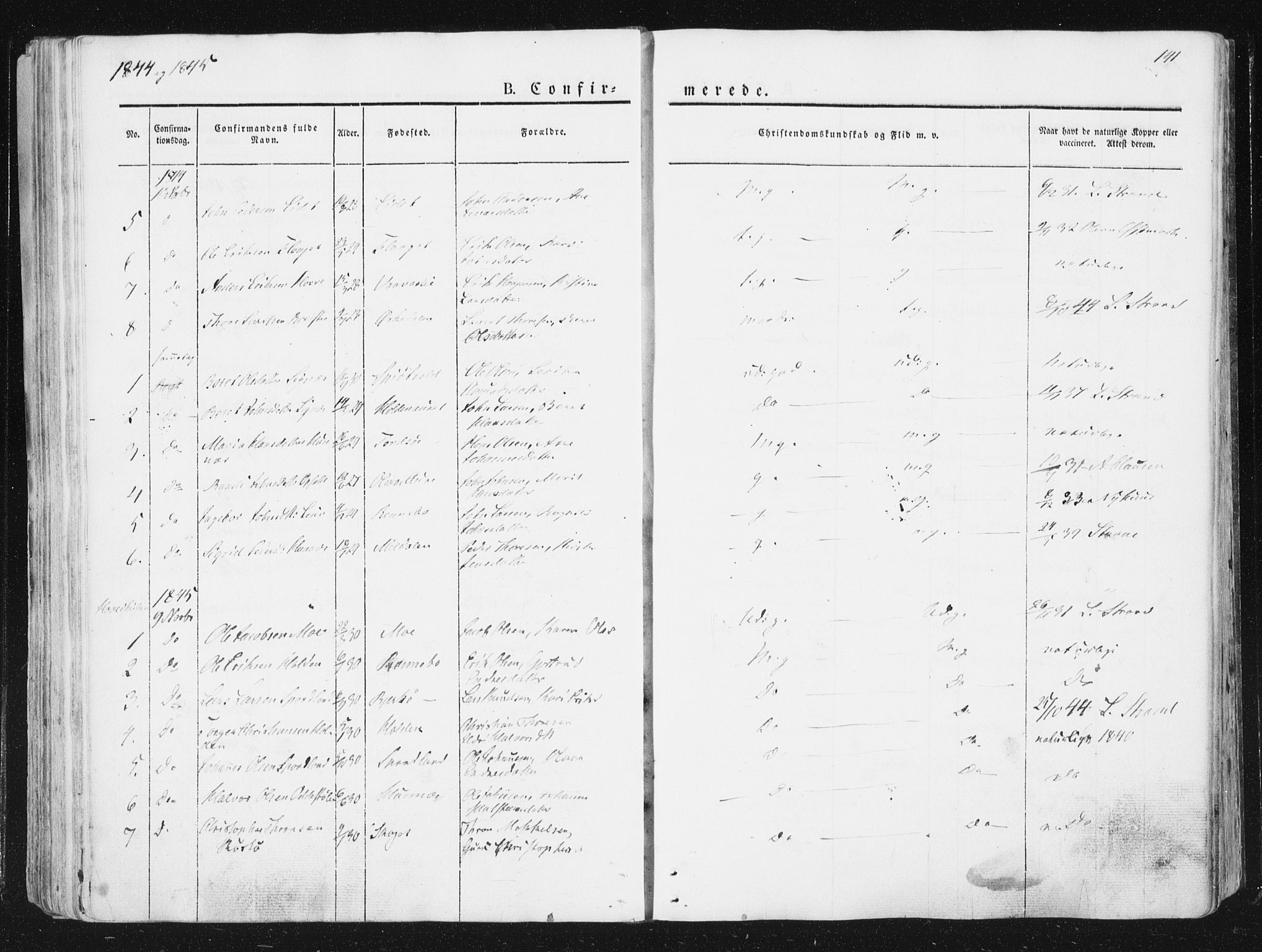 Ministerialprotokoller, klokkerbøker og fødselsregistre - Sør-Trøndelag, AV/SAT-A-1456/630/L0493: Parish register (official) no. 630A06, 1841-1851, p. 141