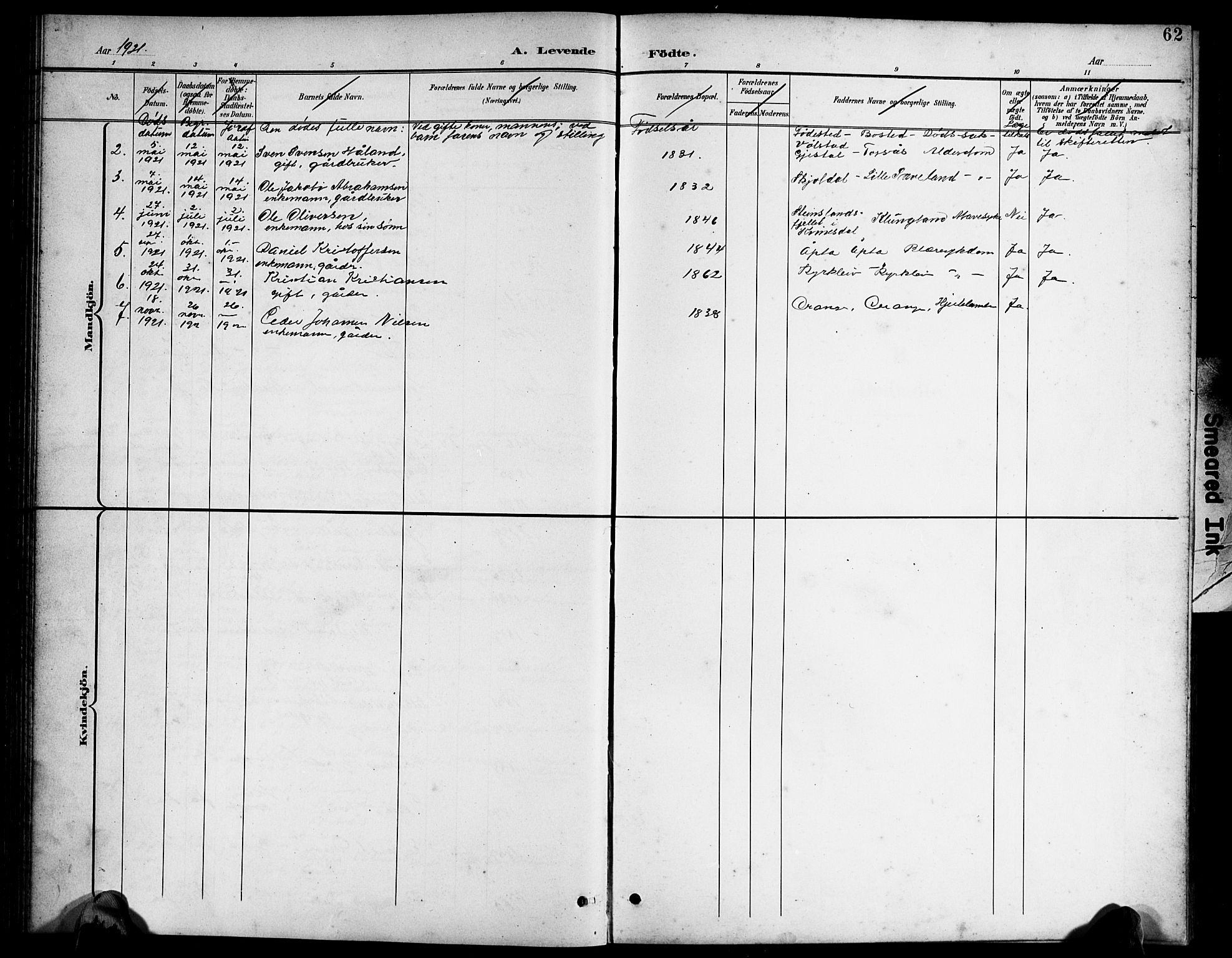 Herad sokneprestkontor, SAK/1111-0018/F/Fb/Fba/L0005: Parish register (copy) no. B 5, 1899-1921, p. 62