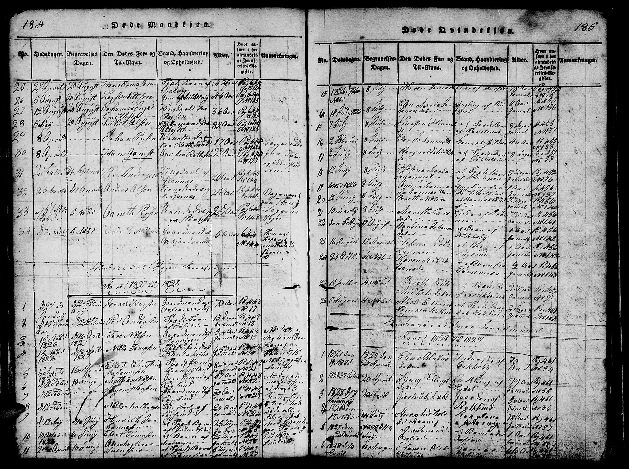 Skjervøy sokneprestkontor, SATØ/S-1300/H/Ha/Hab/L0001klokker: Parish register (copy) no. 1, 1825-1838, p. 184-185