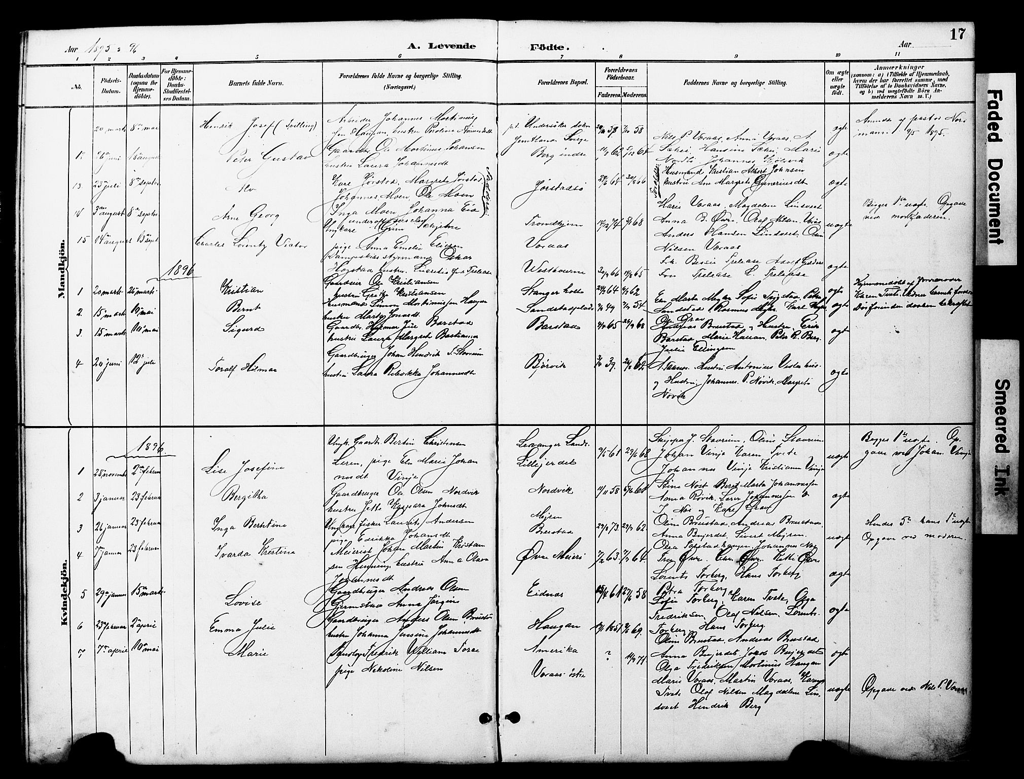 Ministerialprotokoller, klokkerbøker og fødselsregistre - Nord-Trøndelag, AV/SAT-A-1458/722/L0226: Parish register (copy) no. 722C02, 1889-1927, p. 17