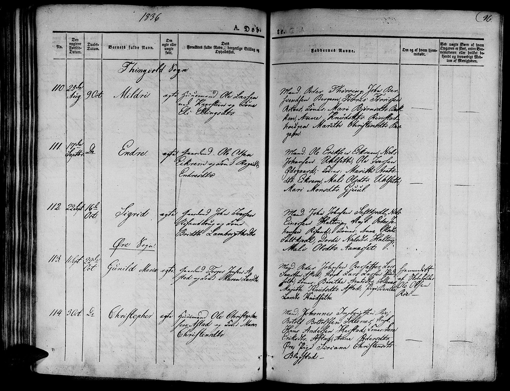 Ministerialprotokoller, klokkerbøker og fødselsregistre - Møre og Romsdal, AV/SAT-A-1454/586/L0983: Parish register (official) no. 586A09, 1829-1843, p. 96