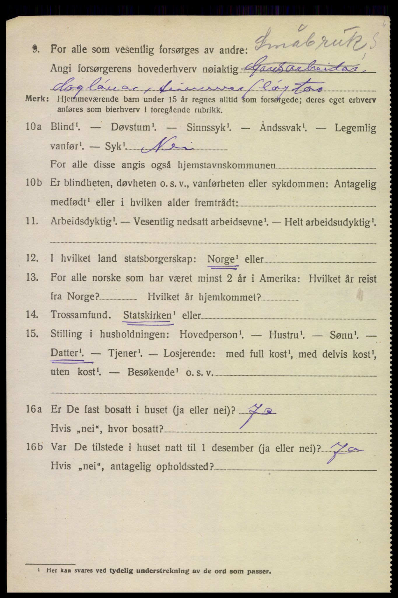 SAK, 1920 census for Bykle, 1920, p. 610