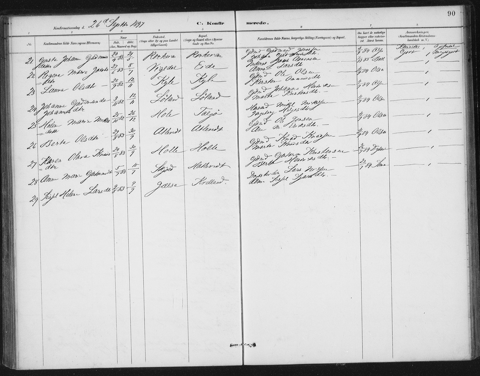 Nedstrand sokneprestkontor, AV/SAST-A-101841/01/IV: Parish register (official) no. A 13, 1887-1915, p. 90