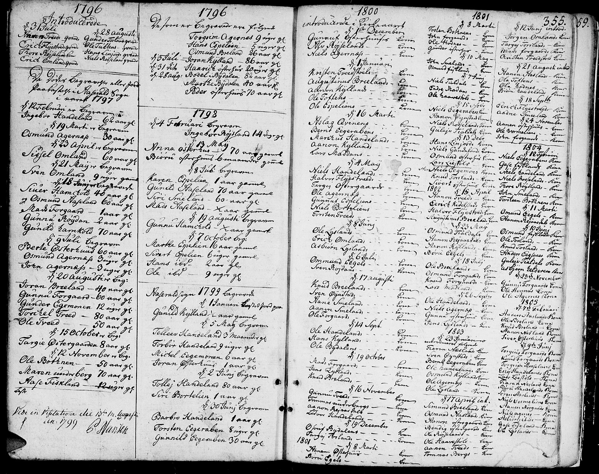 Bjelland sokneprestkontor, SAK/1111-0005/F/Fa/Faa/L0001: Parish register (official) no. A 1 /4, 1793-1815, p. 355