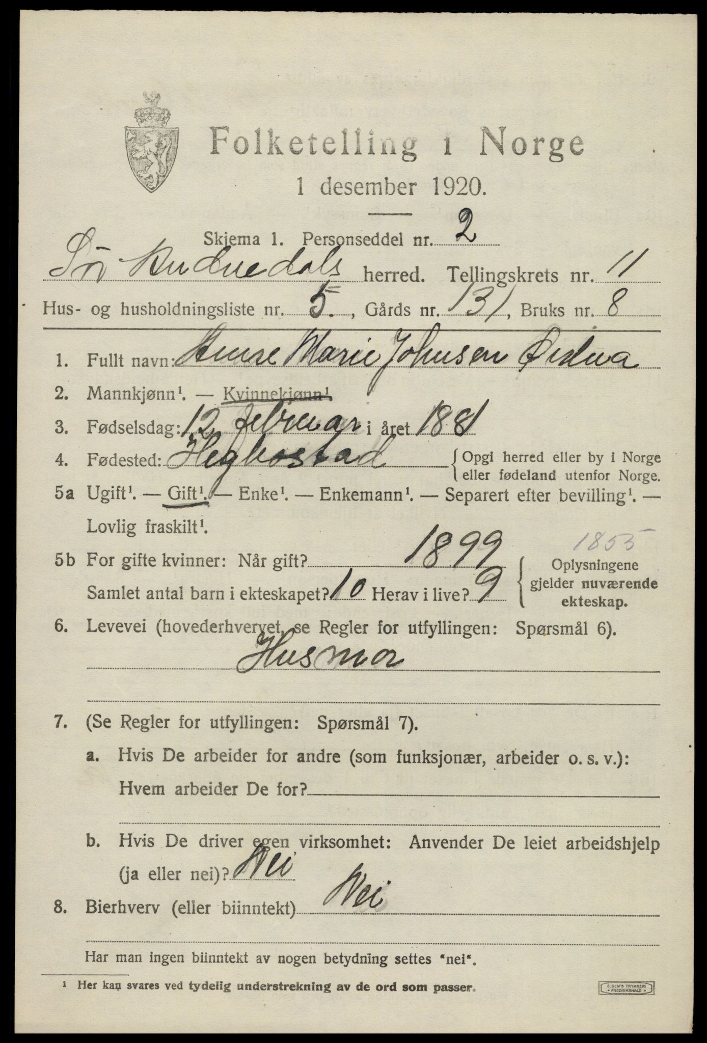 SAK, 1920 census for Sør-Audnedal, 1920, p. 4285