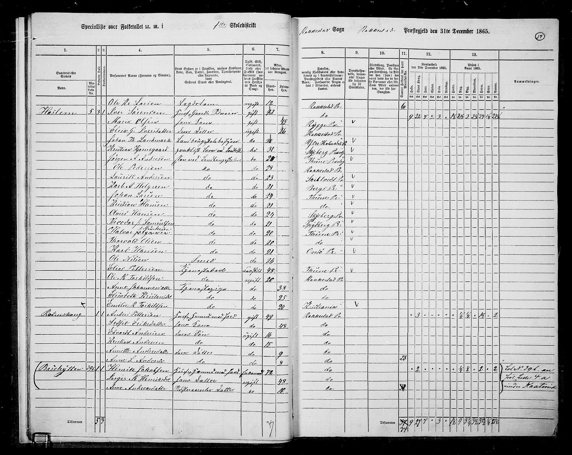 RA, 1865 census for Rakkestad, 1865, p. 18