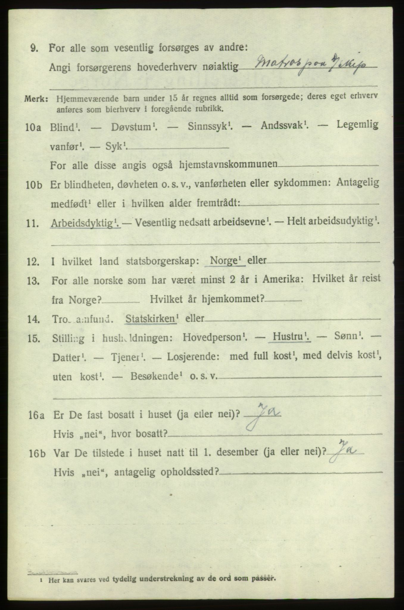 SAB, 1920 census for Tysnes, 1920, p. 2271