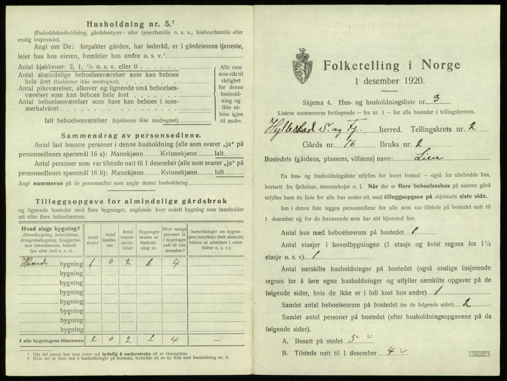 SAB, 1920 census for Hyllestad, 1920, p. 134