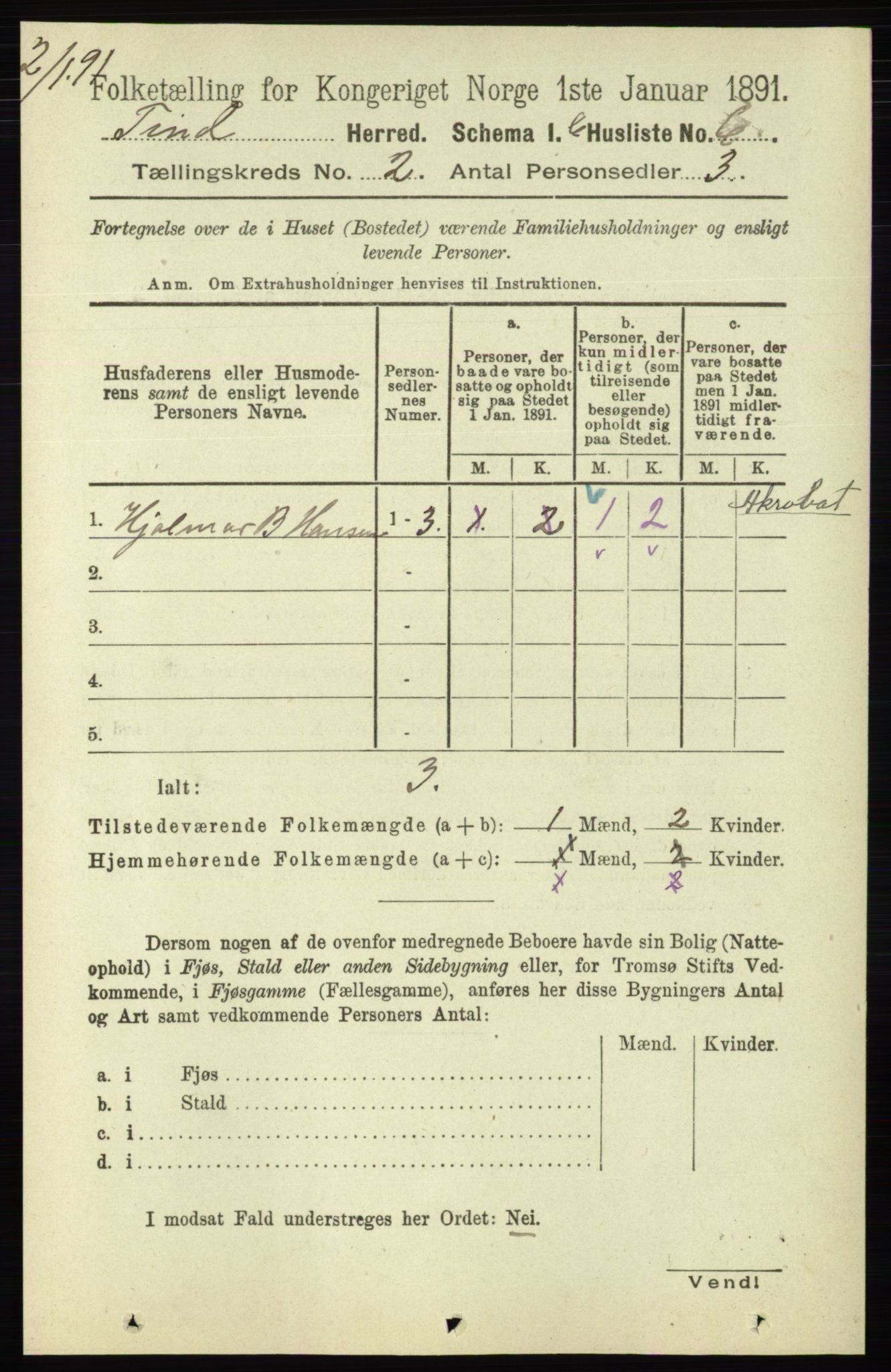 RA, 1891 census for 0826 Tinn, 1891, p. 95