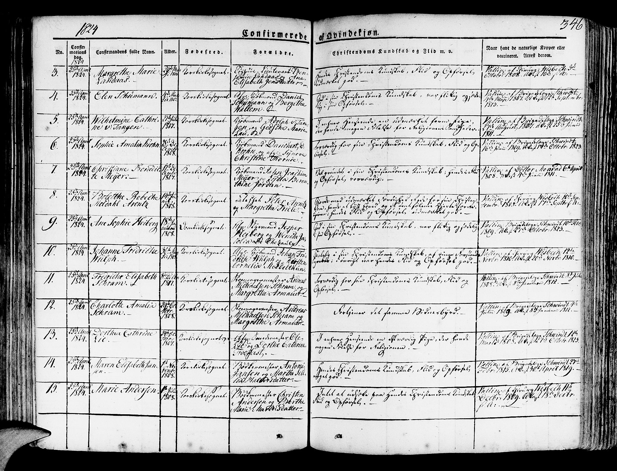 Korskirken sokneprestembete, SAB/A-76101/H/Haa/L0014: Parish register (official) no. A 14, 1823-1835, p. 346