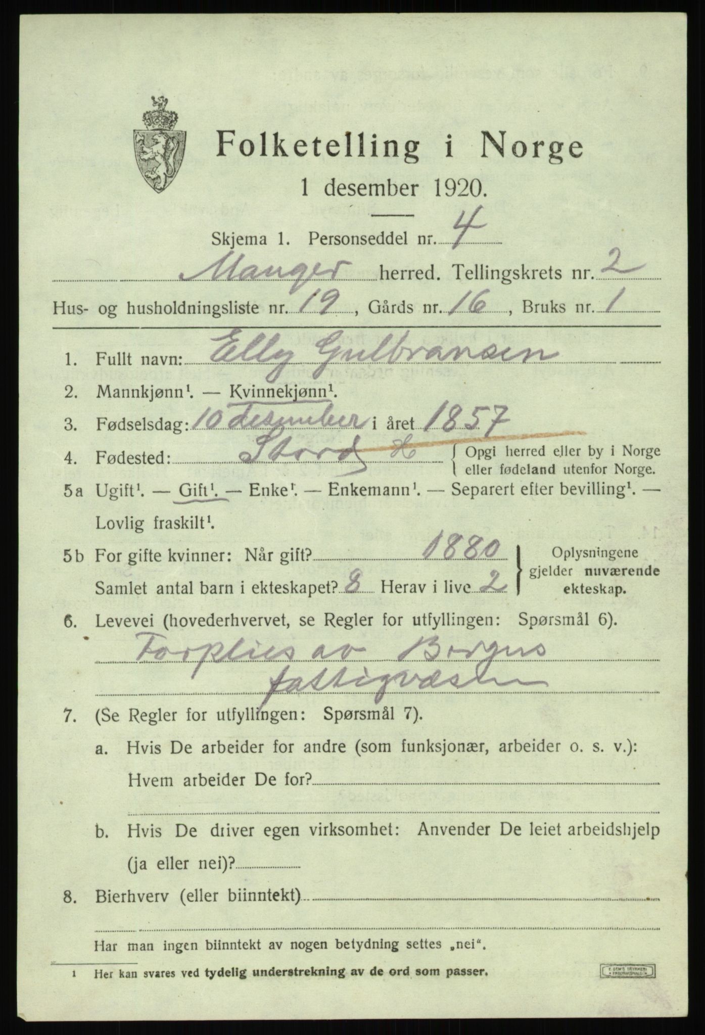 SAB, 1920 census for Manger, 1920, p. 2201