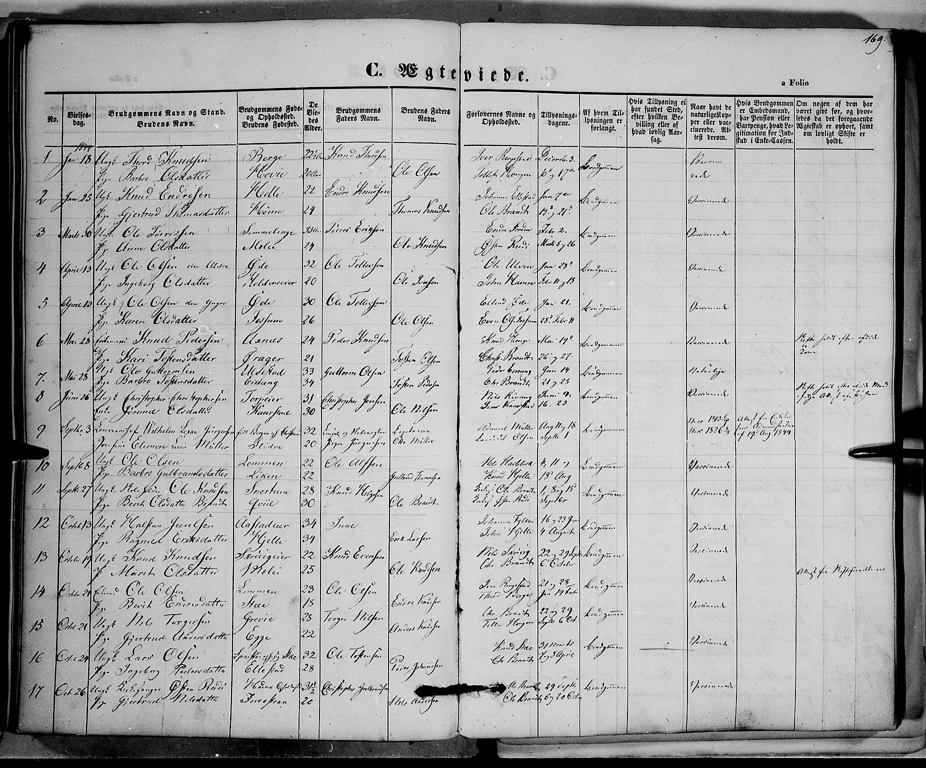 Vestre Slidre prestekontor, SAH/PREST-136/H/Ha/Haa/L0001: Parish register (official) no. 1, 1844-1855, p. 169