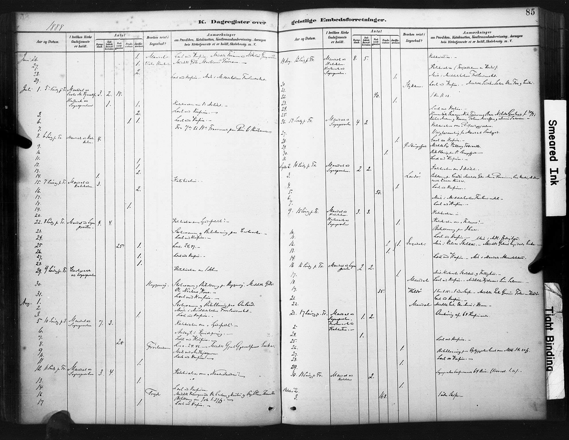 Mandal sokneprestkontor, AV/SAK-1111-0030/F/Fa/Faa/L0017: Parish register (official) no. A 17, 1880-1926, p. 85