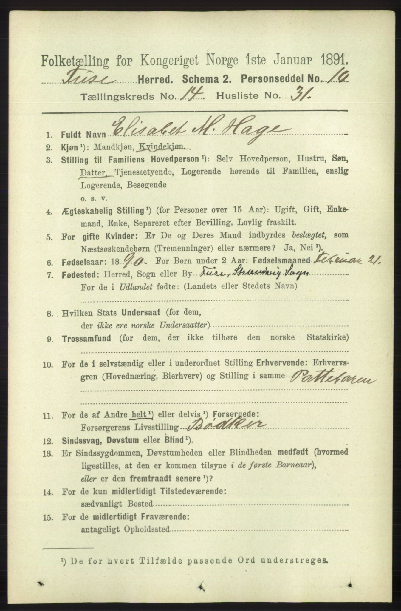 RA, 1891 census for 1241 Fusa, 1891, p. 3356