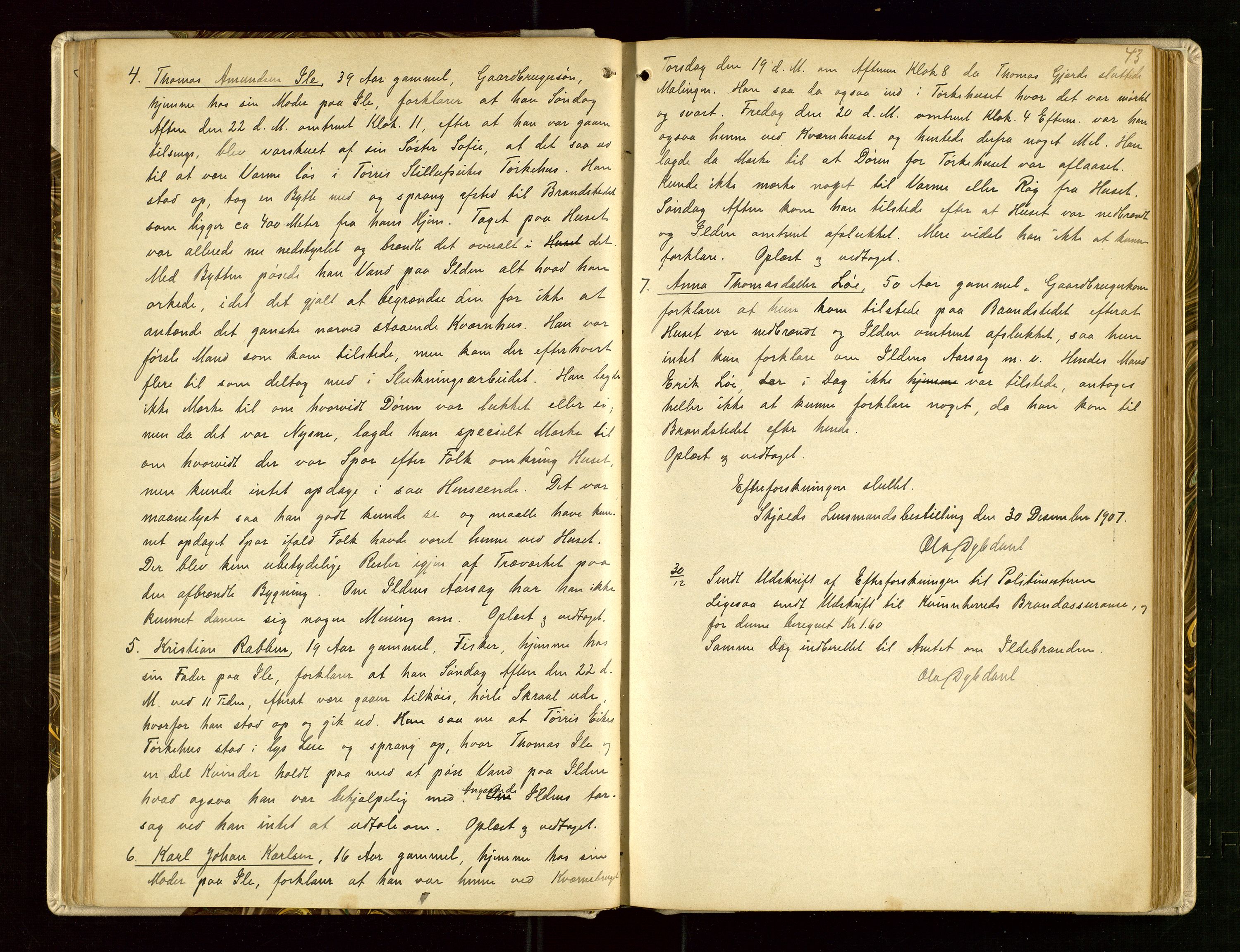 Skjold lensmannskontor, AV/SAST-A-100182/Goa/L0002: "Brandtaksasjons-Protokol for Skjolds Thinglag", 1890-1949, p. 42b-43a