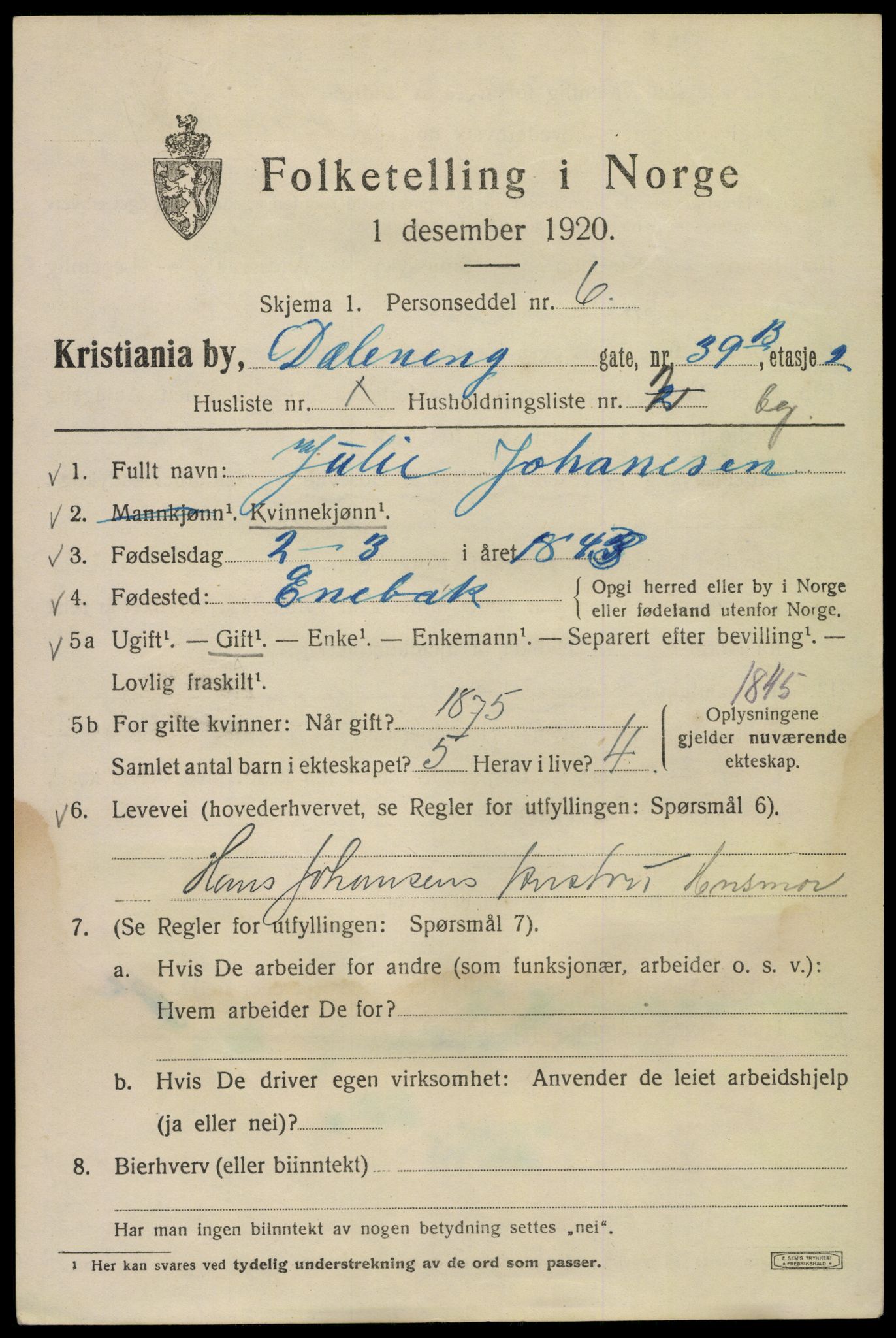 SAO, 1920 census for Kristiania, 1920, p. 206869
