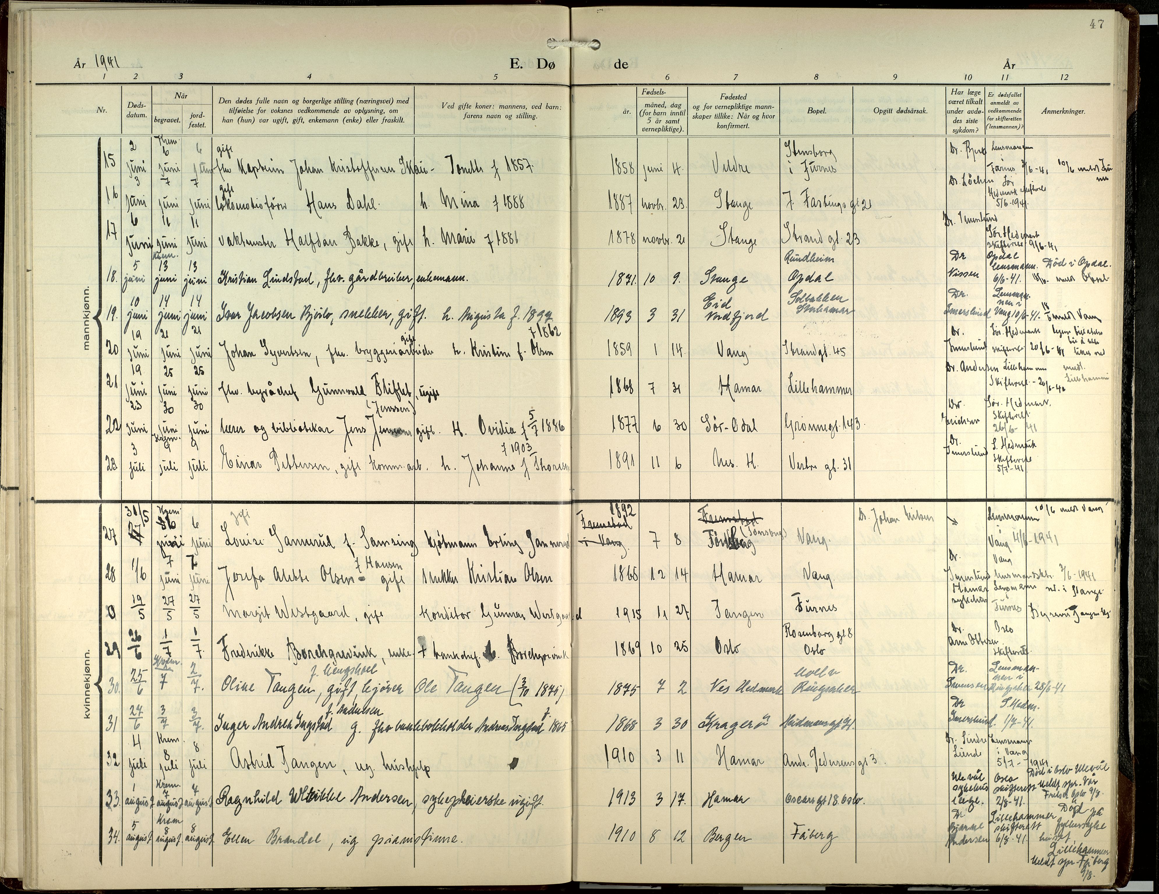 Hamar prestekontor, AV/SAH-DOMPH-002/H/Ha/Haa/L0007: Parish register (official) no. 7, 1933-1953, p. 47