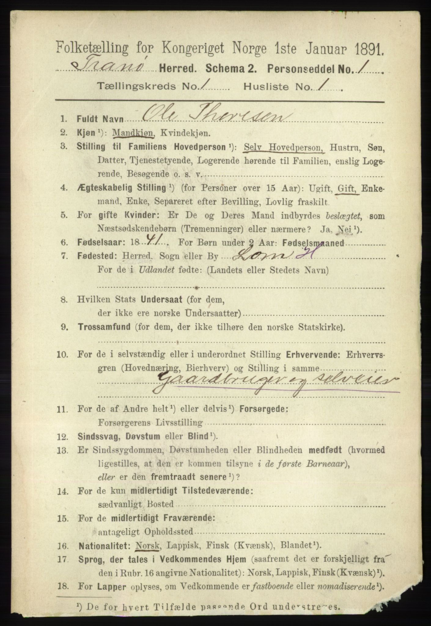 RA, 1891 census for 1927 Tranøy, 1891, p. 67