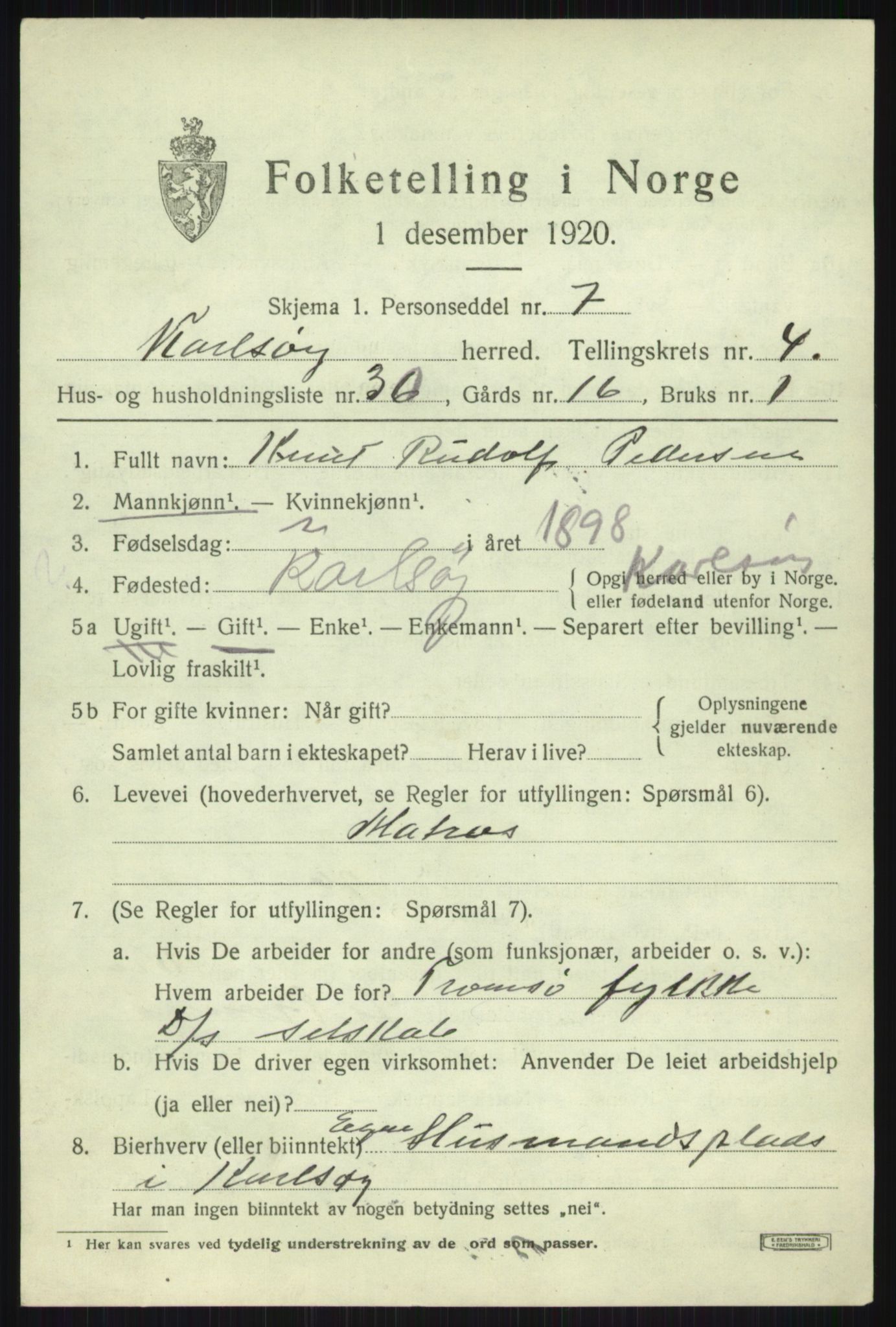 SATØ, 1920 census for Karlsøy, 1920, p. 2093