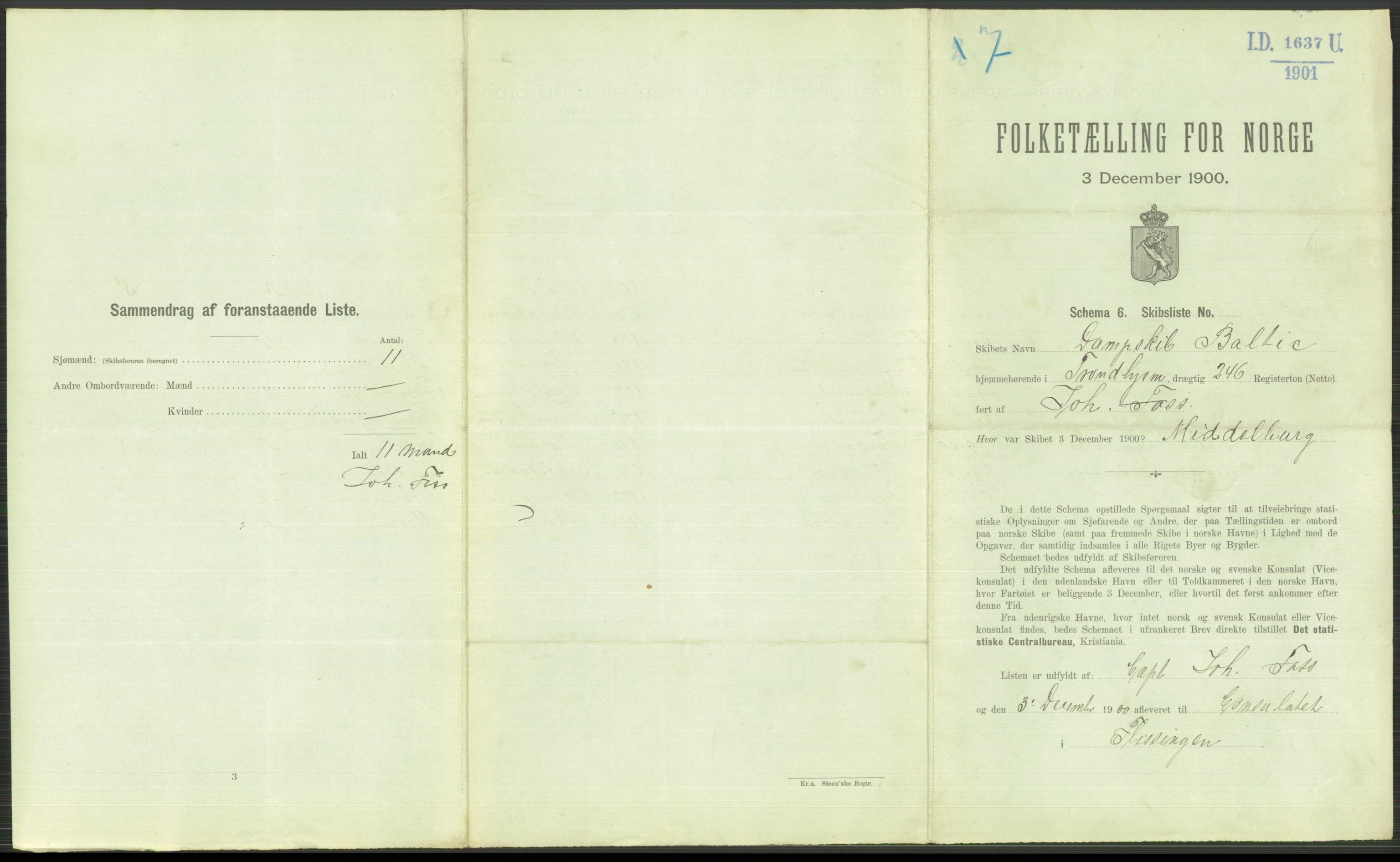 RA, 1900 Census - ship lists from ships in Norwegian harbours, harbours abroad and at sea, 1900, p. 3753