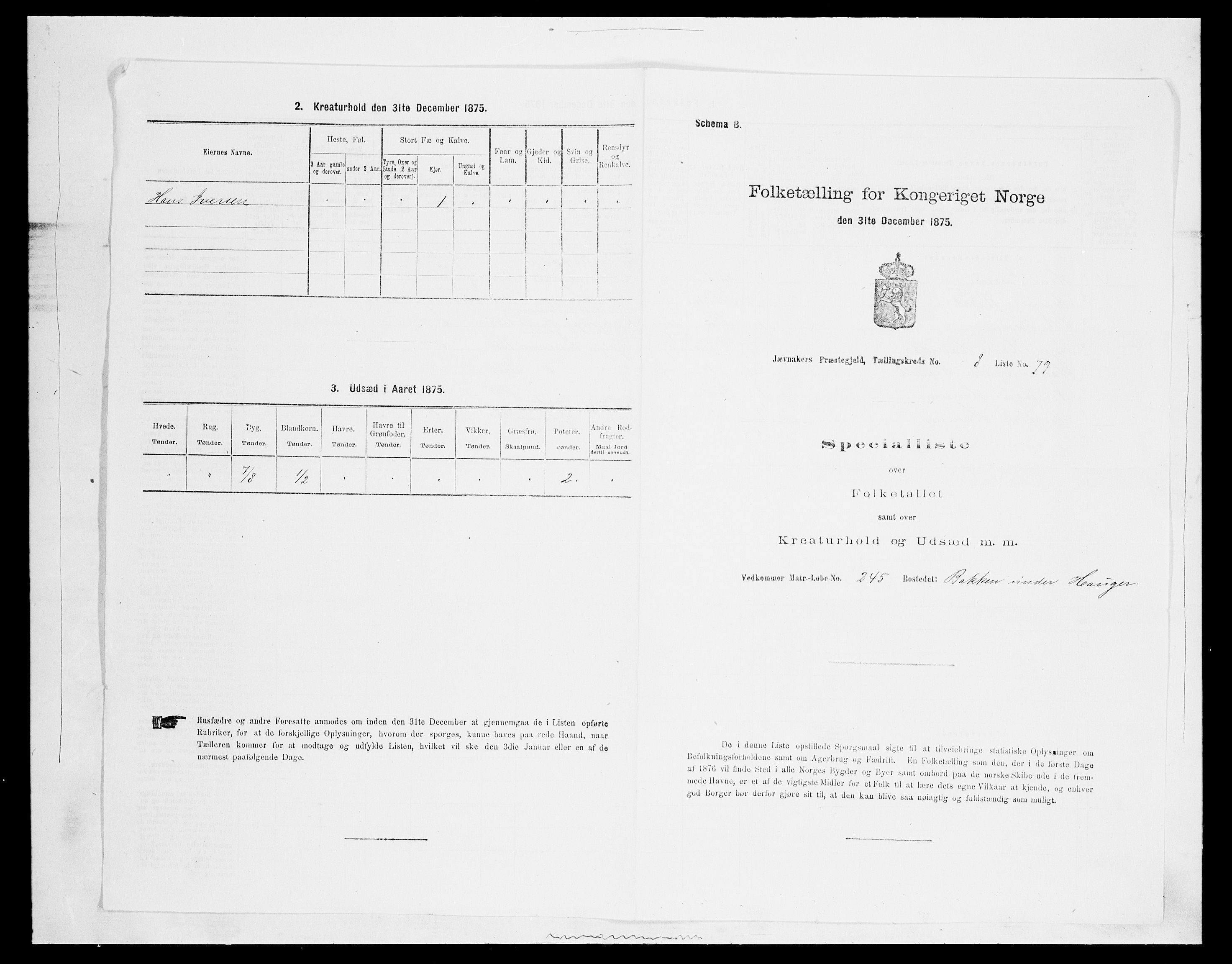 SAH, 1875 census for 0532P Jevnaker, 1875, p. 1495