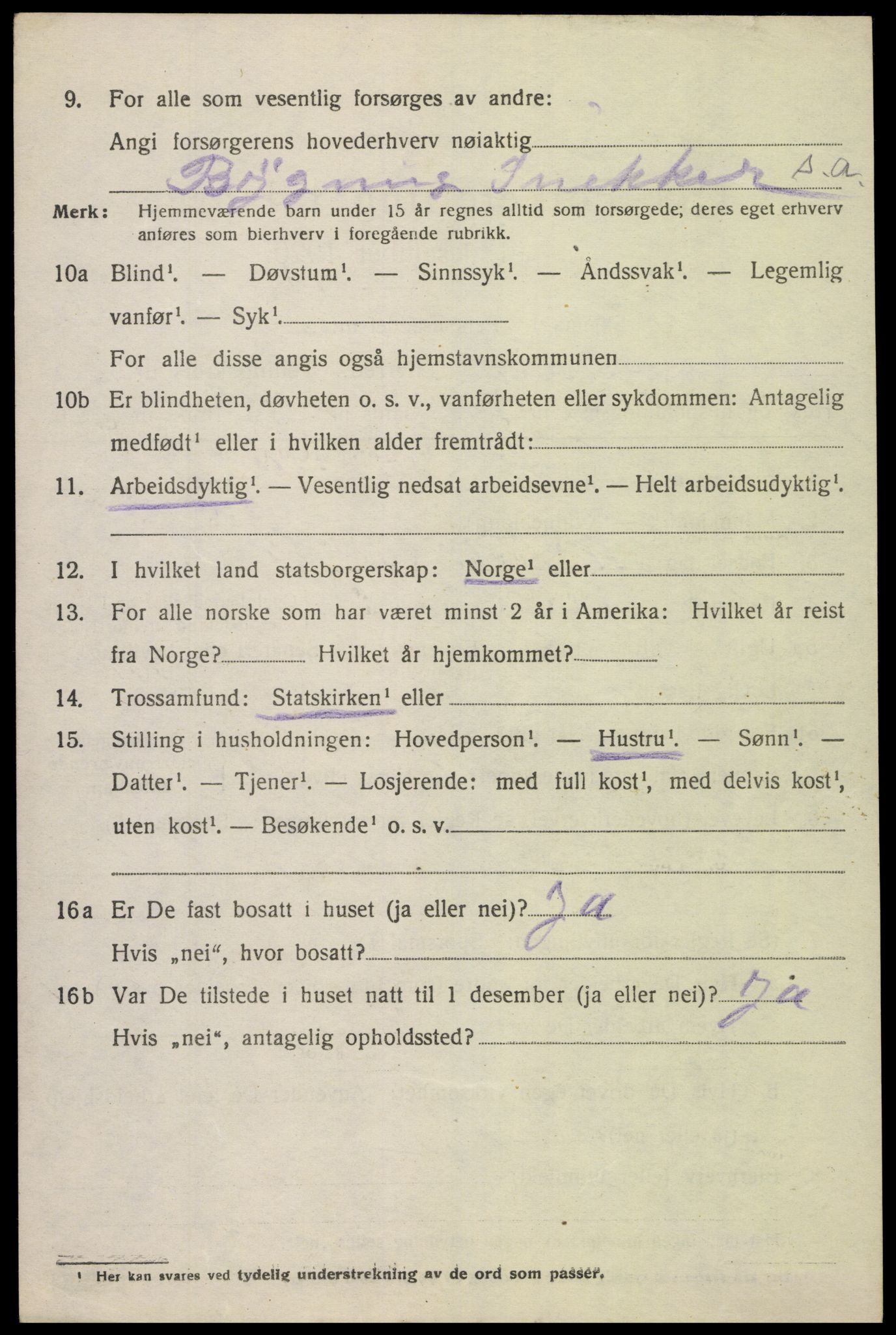 SAK, 1920 census for Spangereid, 1920, p. 3806