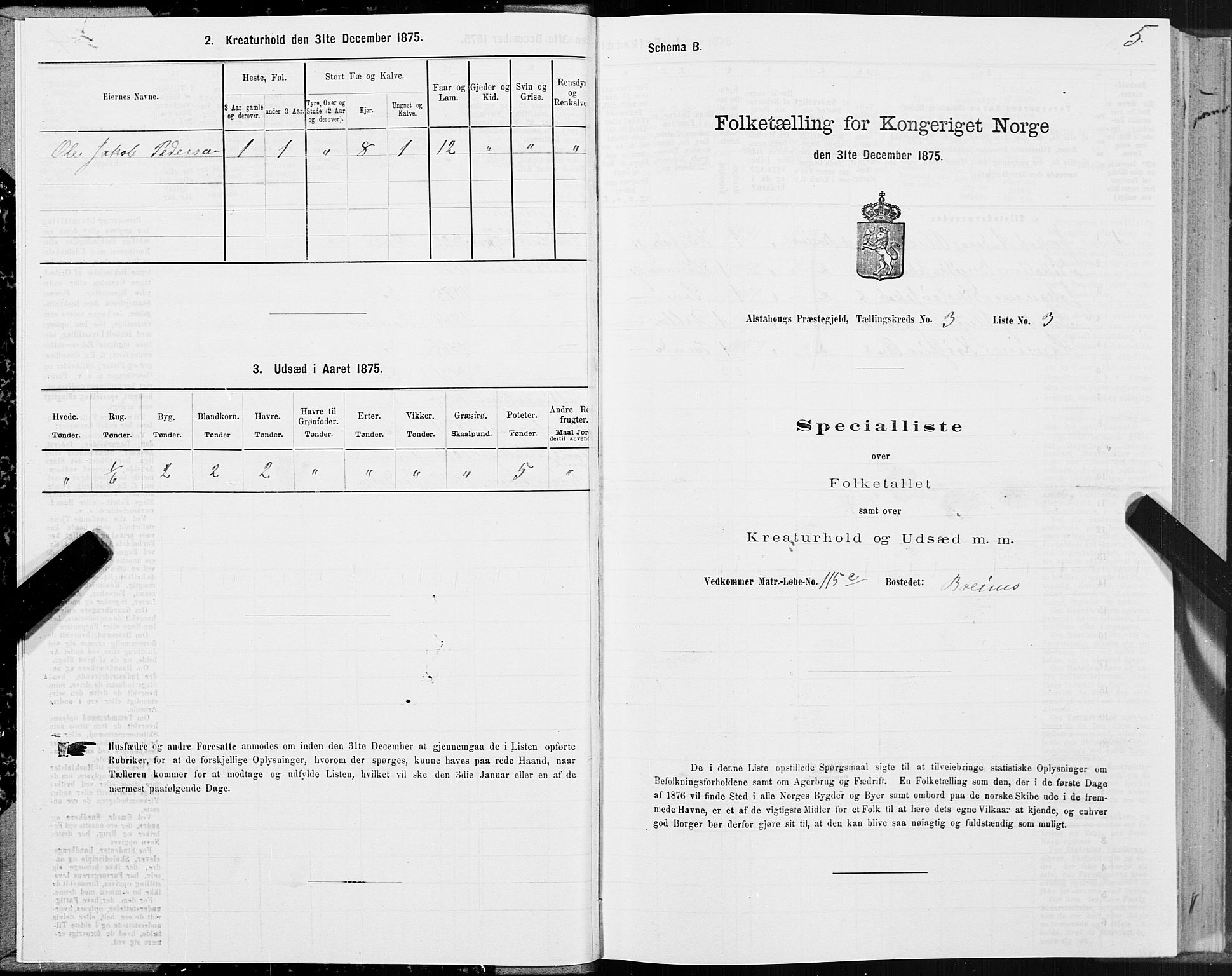 SAT, 1875 census for 1820P Alstahaug, 1875, p. 3005