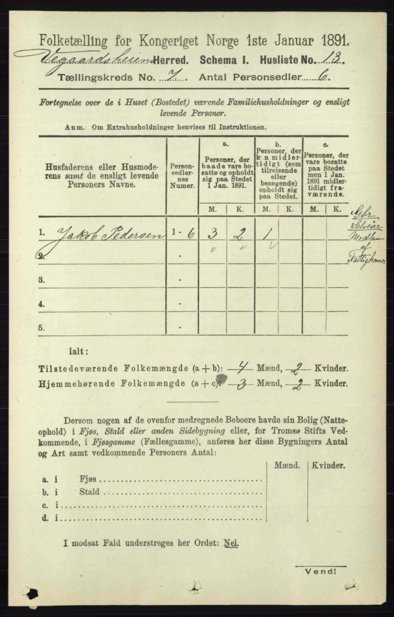 RA, 1891 census for 0912 Vegårshei, 1891, p. 1323