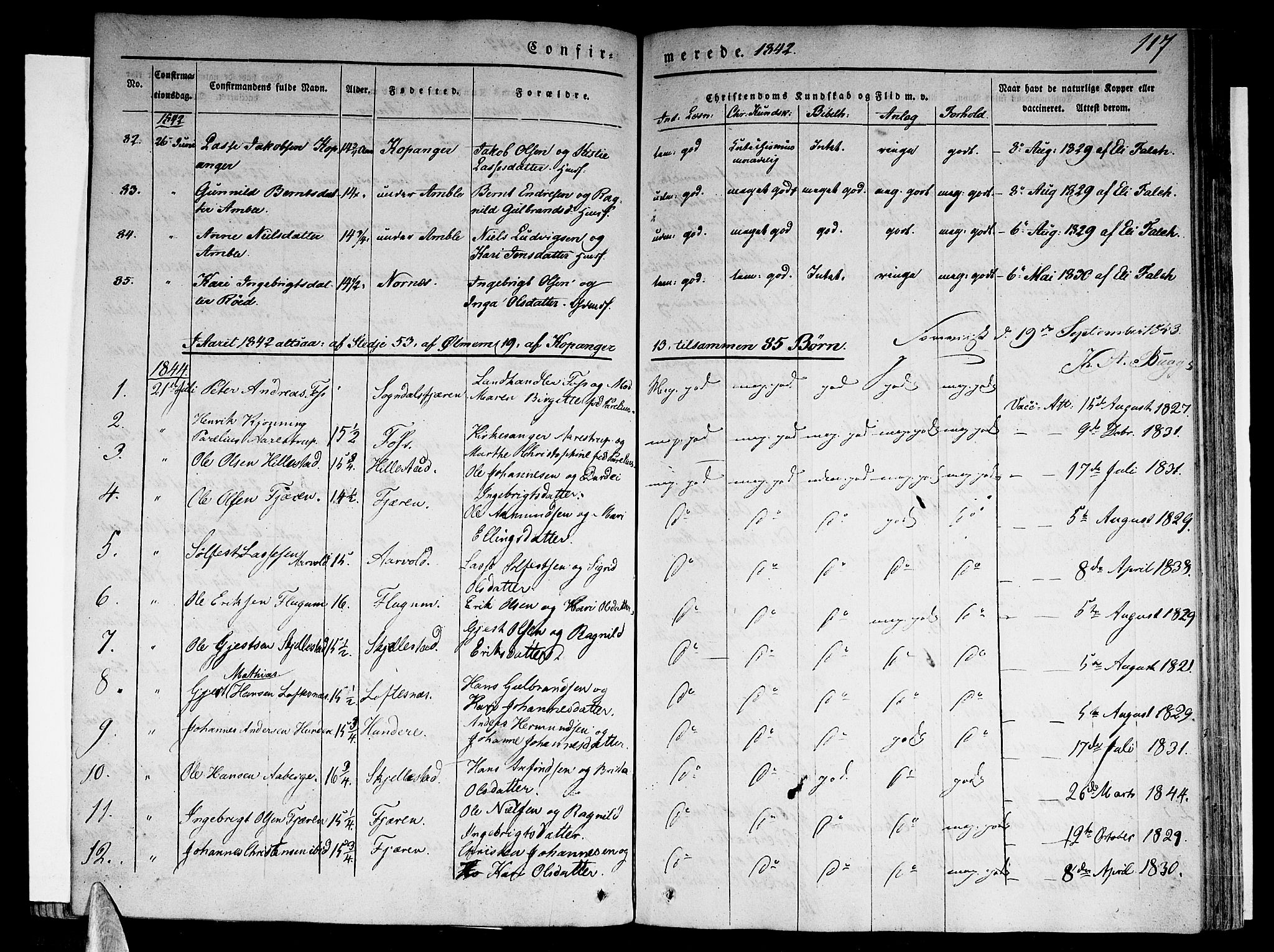 Sogndal sokneprestembete, SAB/A-81301/H/Haa/Haaa/L0011: Parish register (official) no. A 11, 1839-1847, p. 117