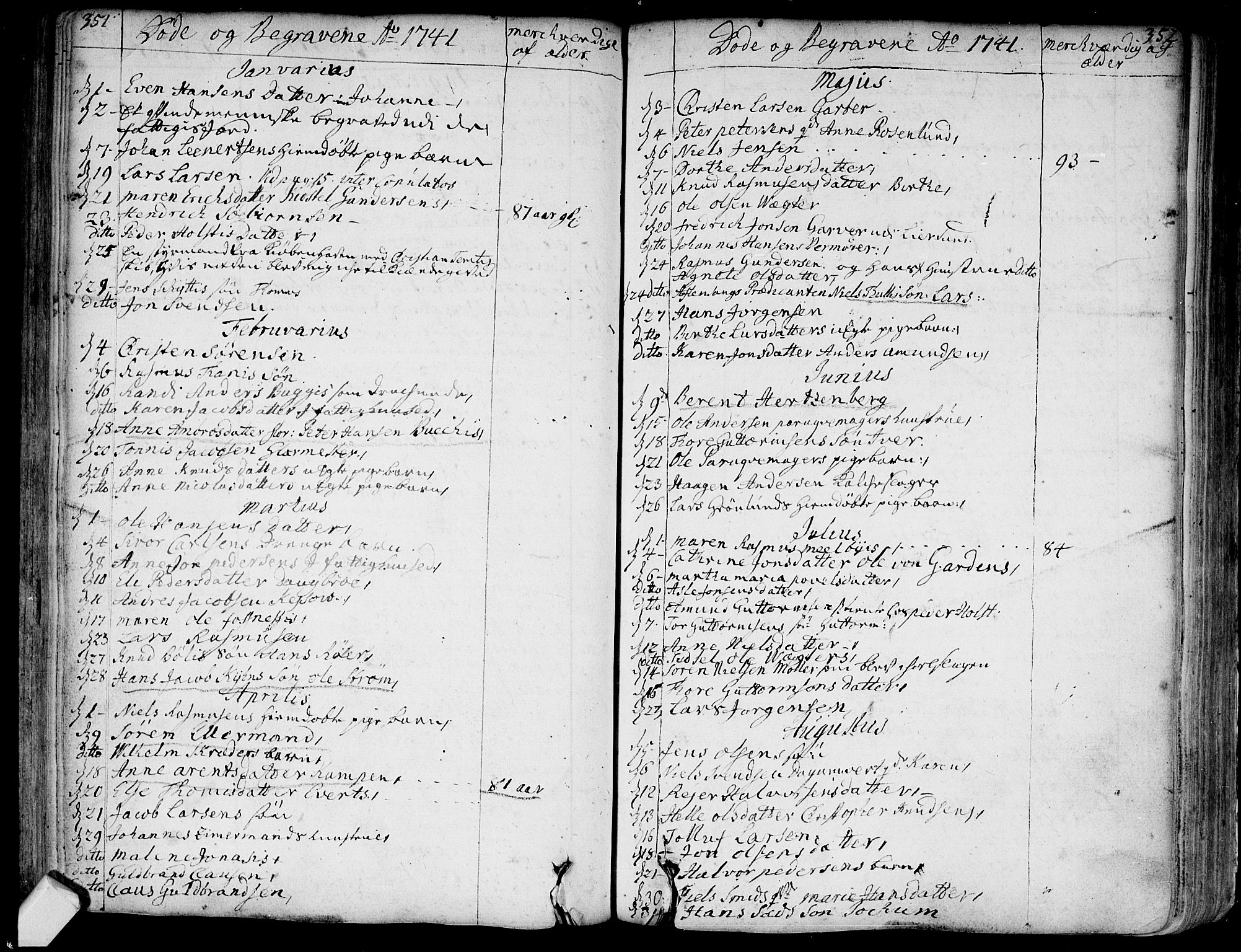 Bragernes kirkebøker, AV/SAKO-A-6/F/Fa/L0004: Parish register (official) no. I 4, 1734-1759, p. 351-352