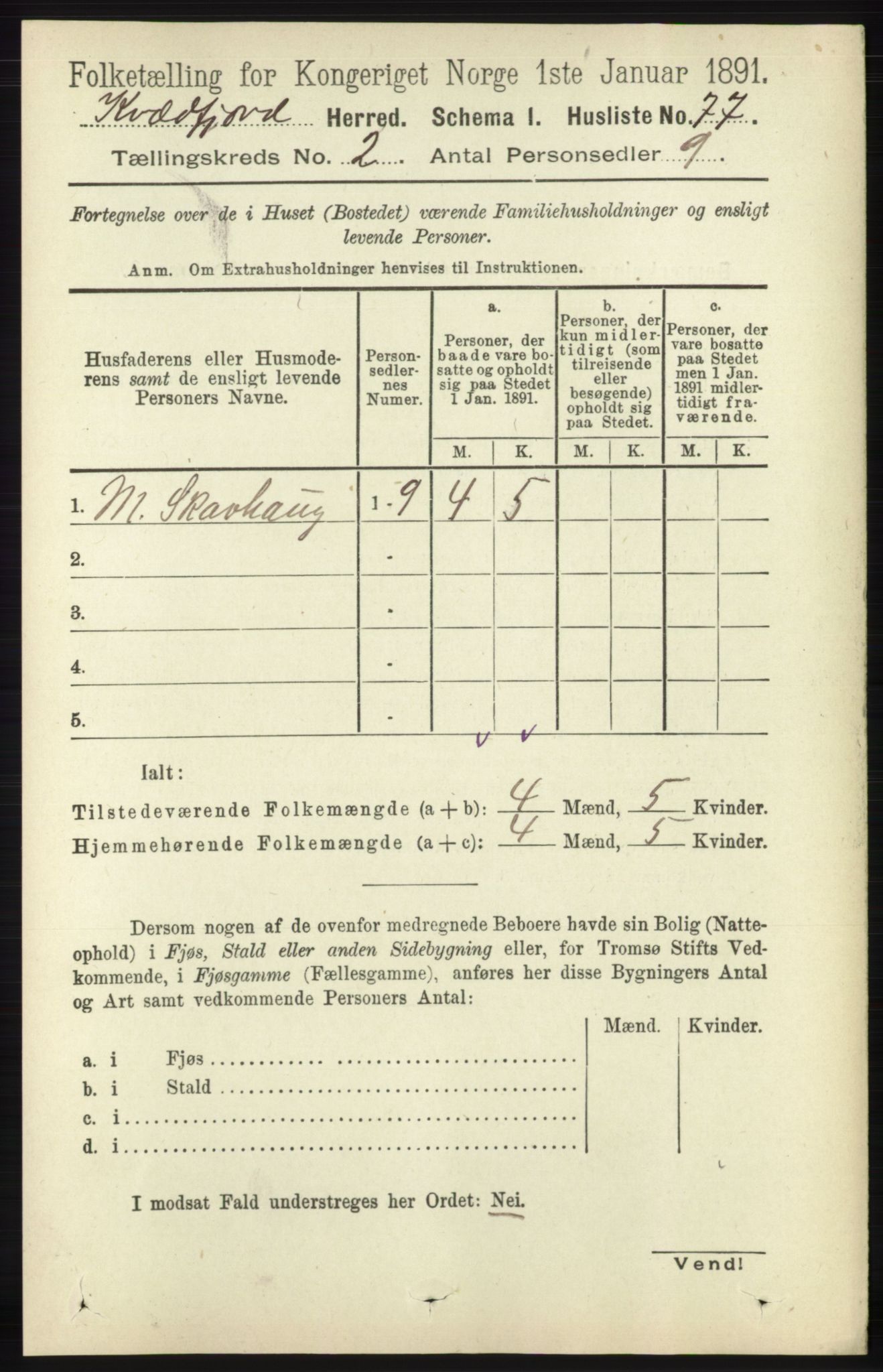 RA, 1891 census for 1911 Kvæfjord, 1891, p. 704