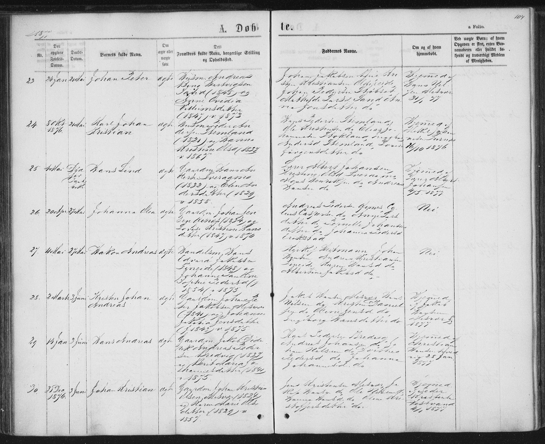 Ministerialprotokoller, klokkerbøker og fødselsregistre - Nordland, AV/SAT-A-1459/852/L0739: Parish register (official) no. 852A09, 1866-1877, p. 104