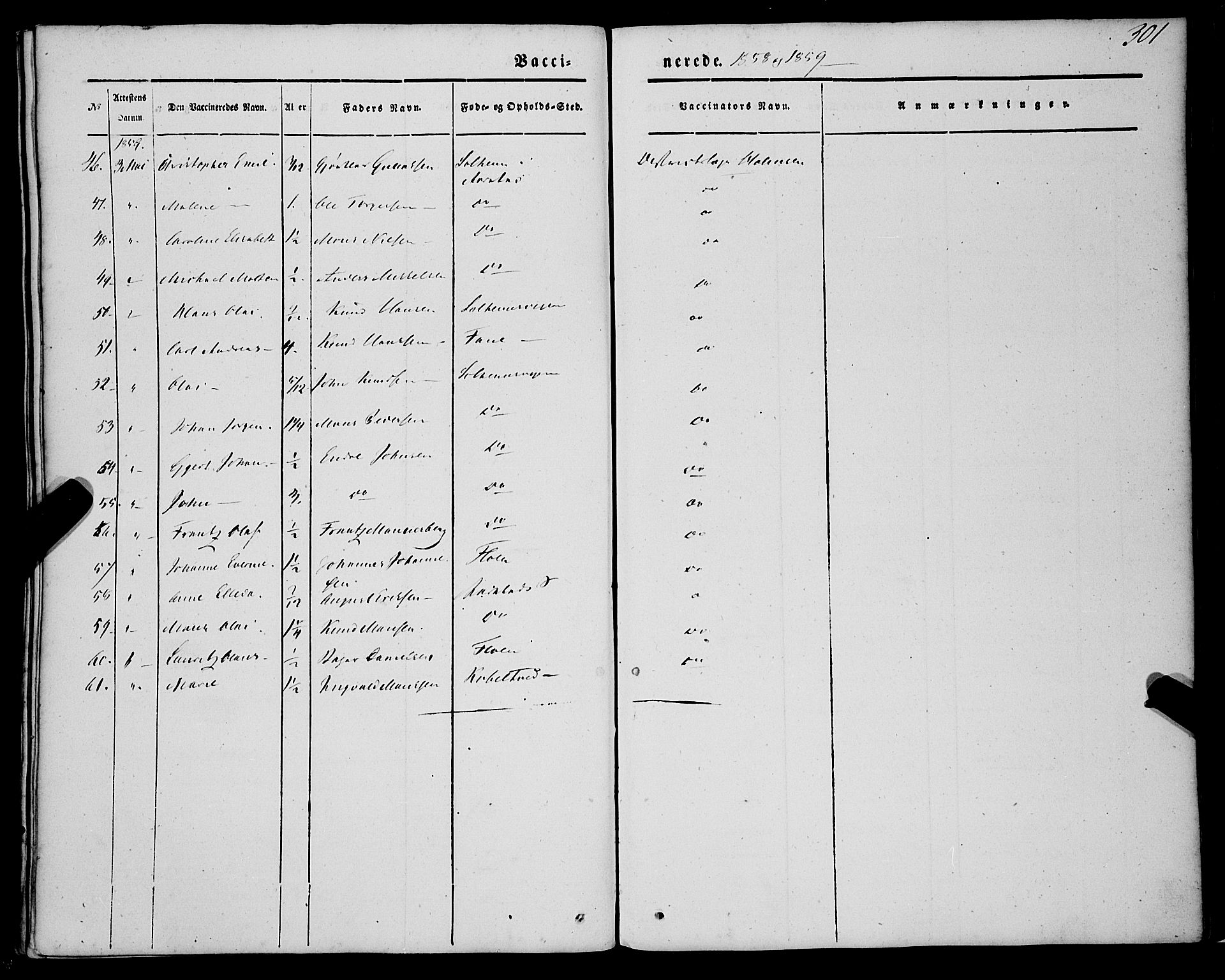 St. Jørgens hospital og Årstad sokneprestembete, AV/SAB-A-99934: Parish register (official) no. A 4, 1844-1863, p. 301