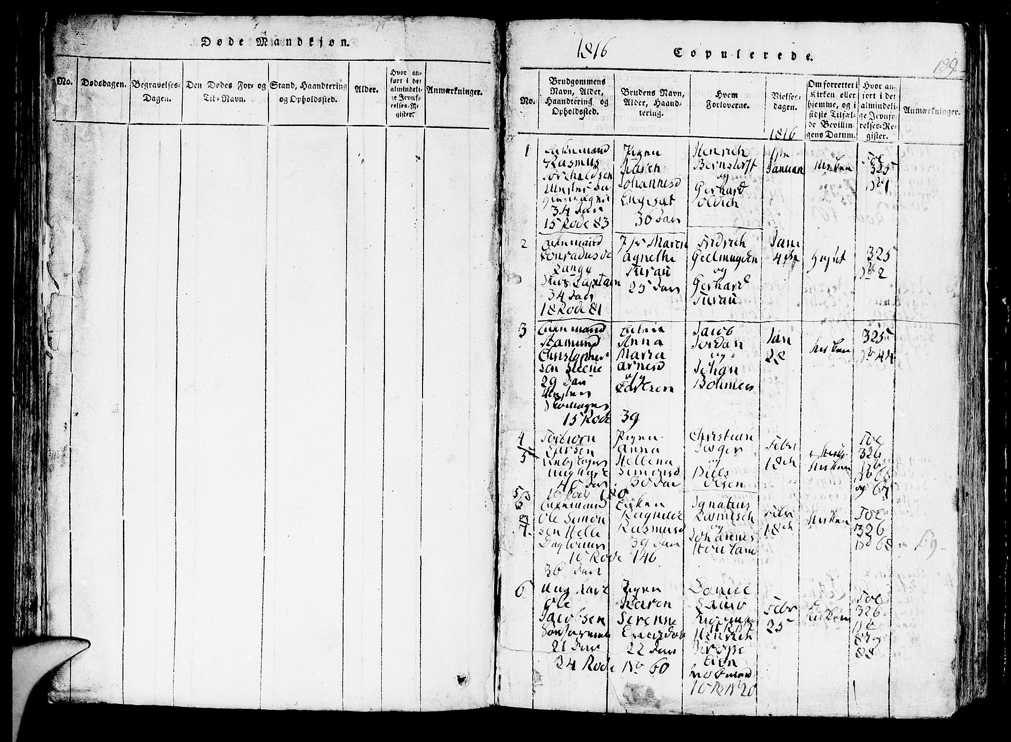 Domkirken sokneprestembete, SAB/A-74801/H/Hab/L0001: Parish register (copy) no. A 1, 1816-1821, p. 189