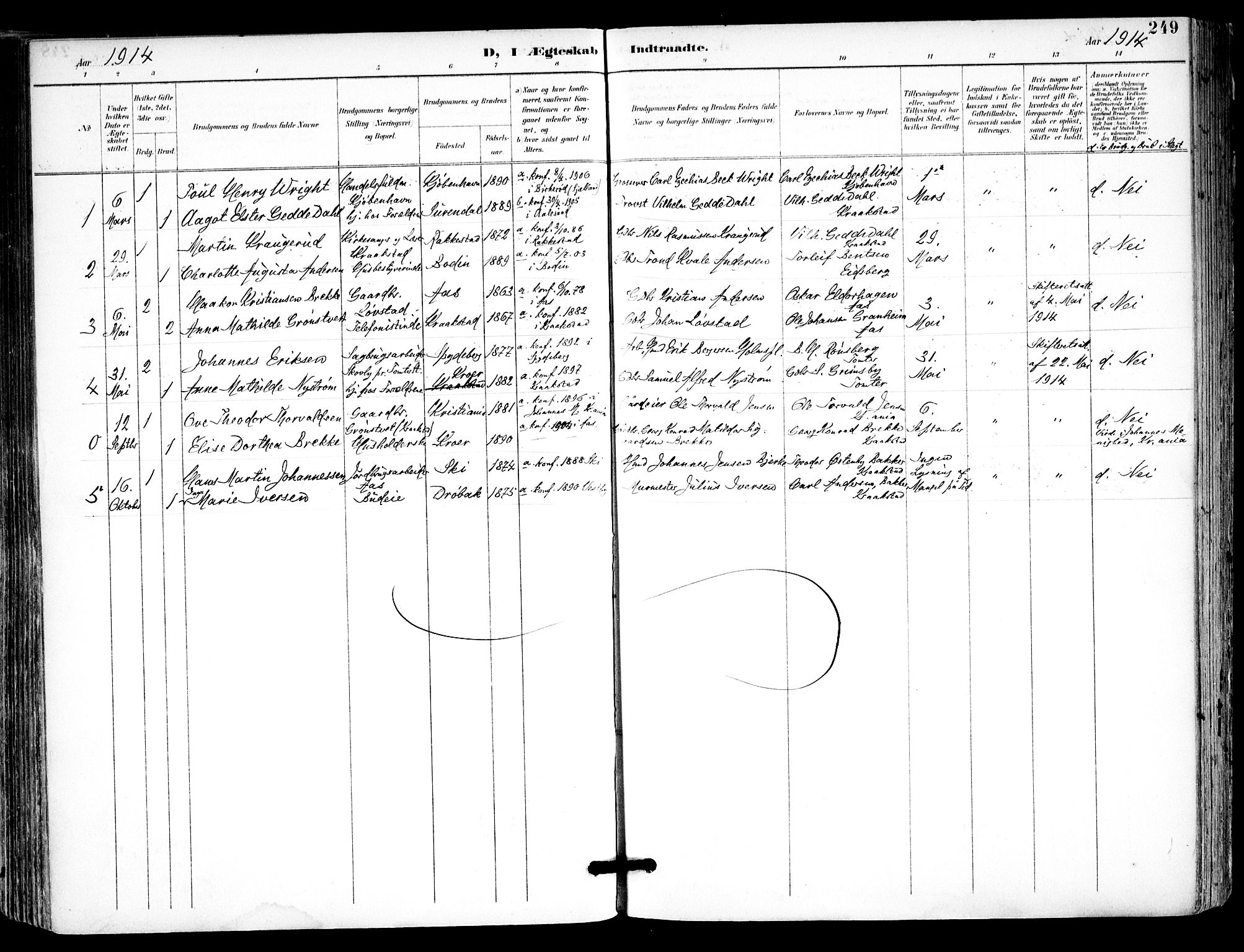 Kråkstad prestekontor Kirkebøker, SAO/A-10125a/F/Fa/L0010: Parish register (official) no. I 10, 1893-1931, p. 249